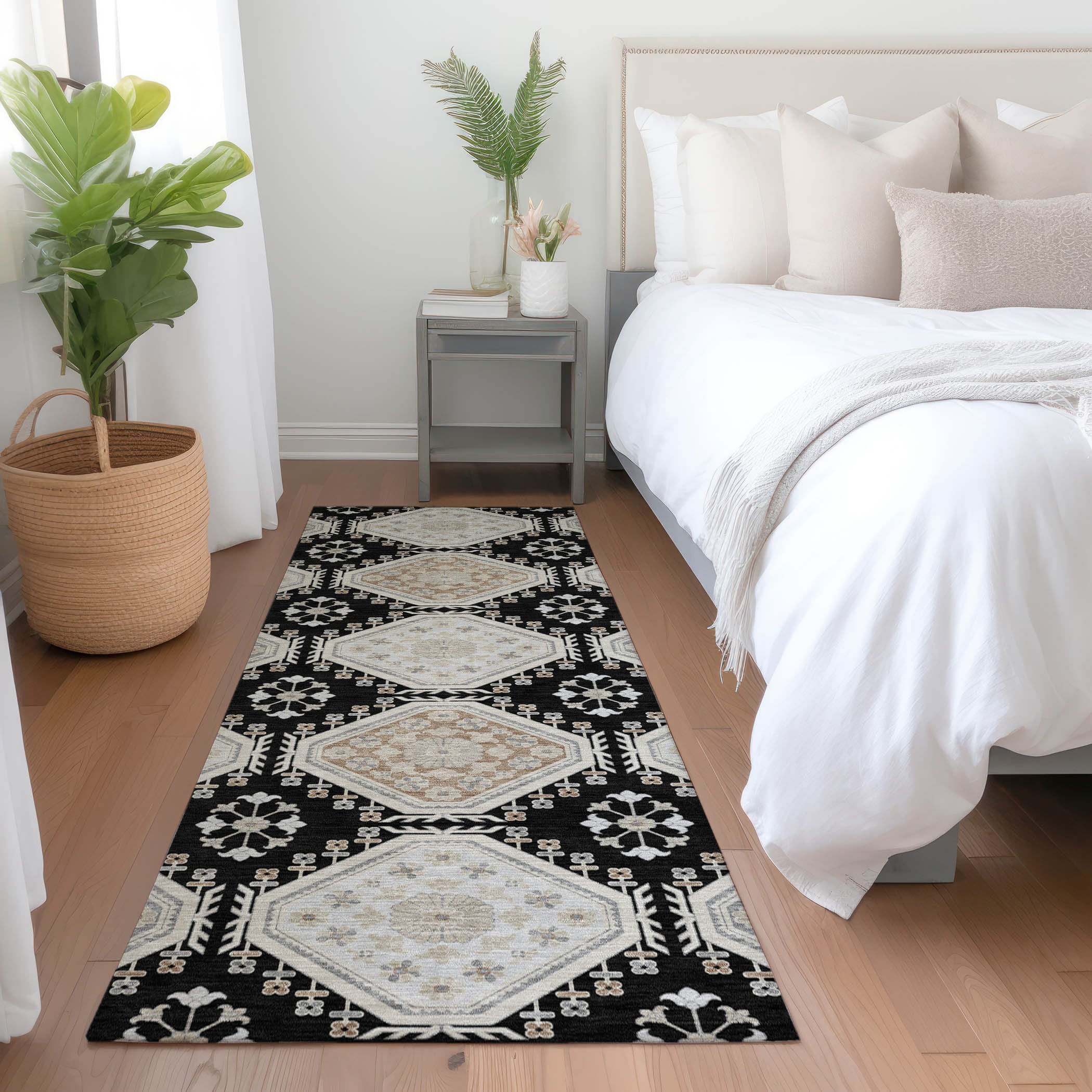 Addison Rugs ACN1443BK2X8 Chantille ACN1443BK 2 x 7 (ft) Polyester Black Rectangular Indoor/Outdoor Geometric Machine washable Runner rug