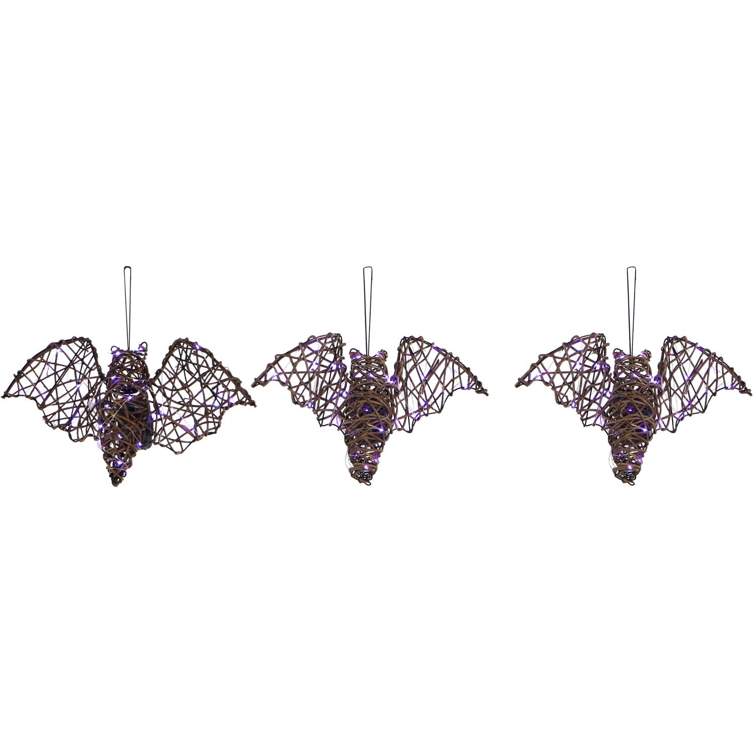 Haunted Hill Farm HHWOOD3BAT-1BR 3 -Count 1.33-ft LED Battery-operated Purple Bat Halloween Lights