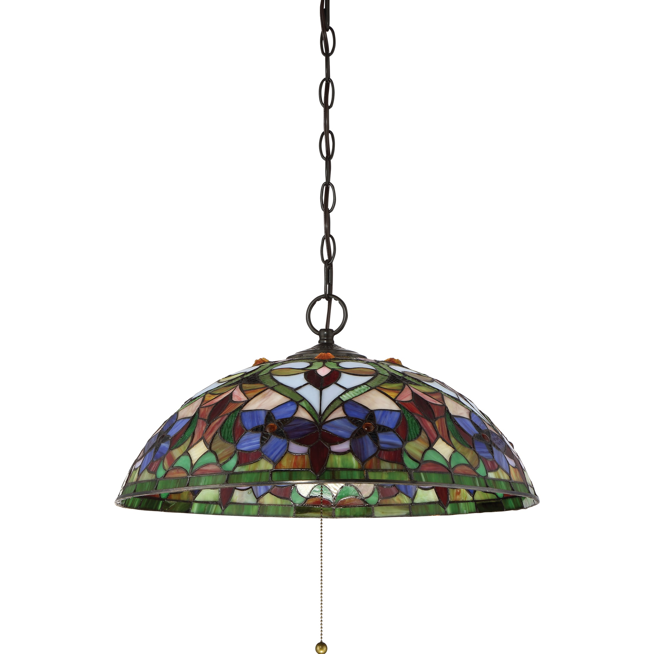 Quoizel Violets 3-Light Vintage Bronze Traditional Stained Glass Dome ...