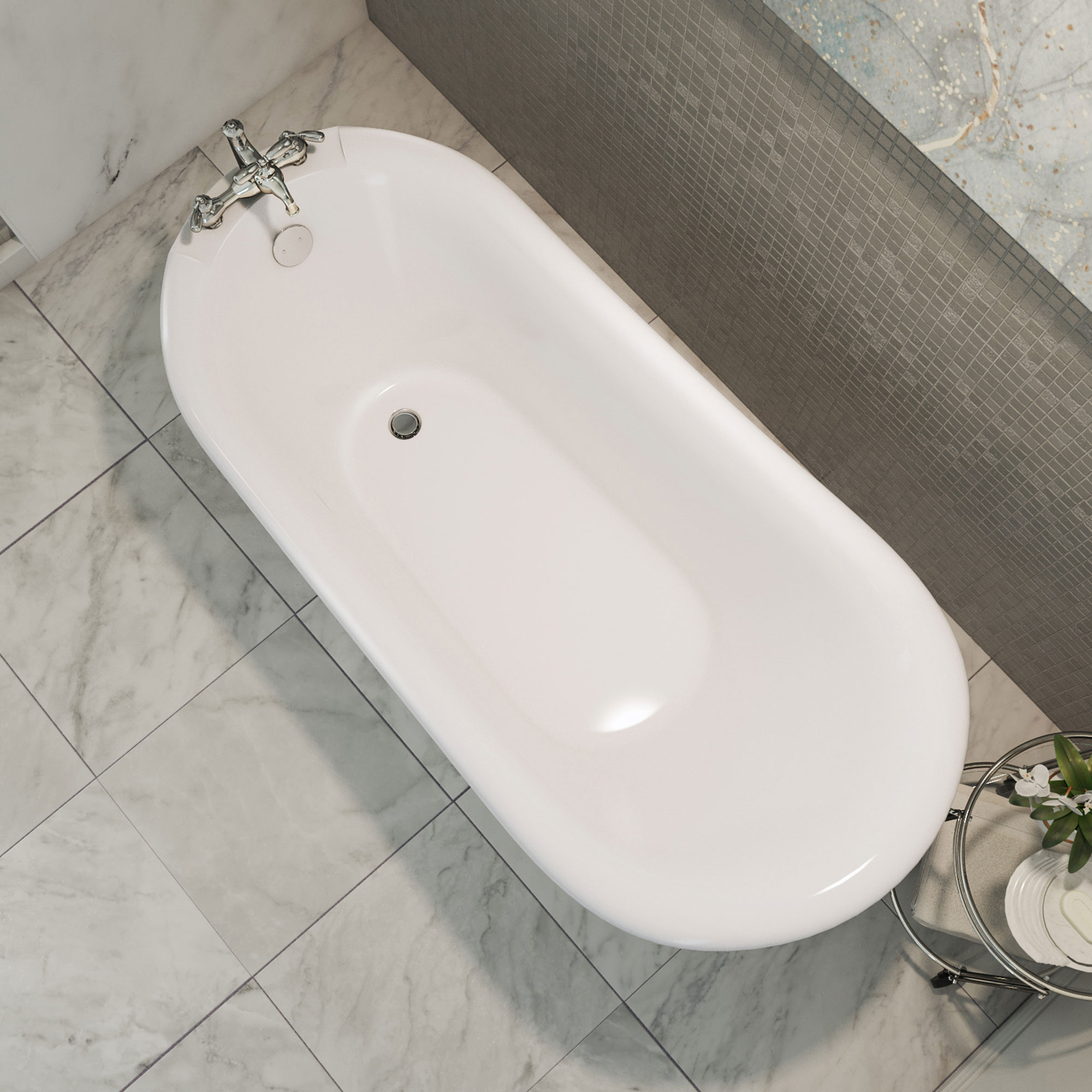 61" White Acrylic Freestanding Clawfoot Bathtub