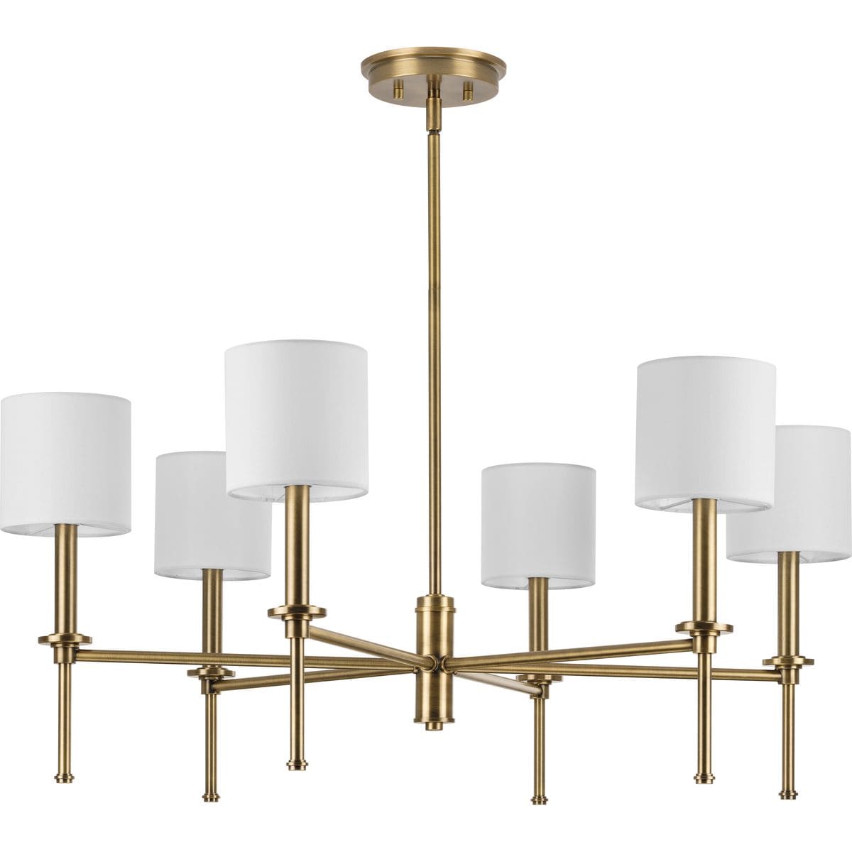 Elara Vintage Brass 6-Light Chandelier with Clear Glass Shades