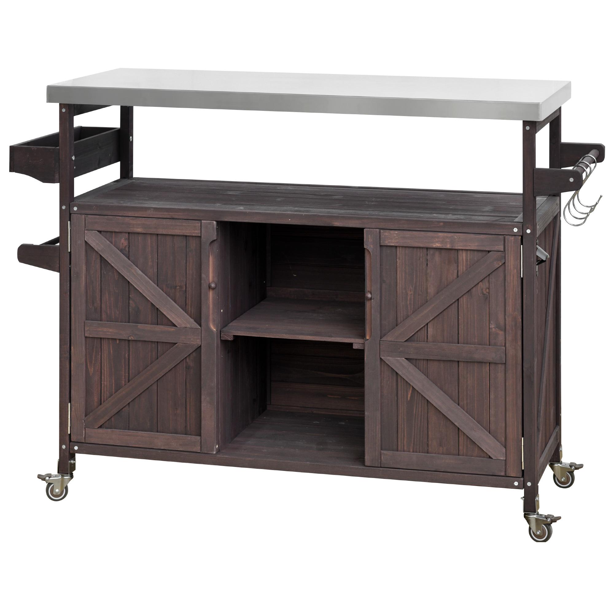 Bayfeve BF-532198Z-IN Brown Wood Base with Stainless steel Rolling Kitchen Cart ( 18.5-in x 50.25-in x 36.25-in )