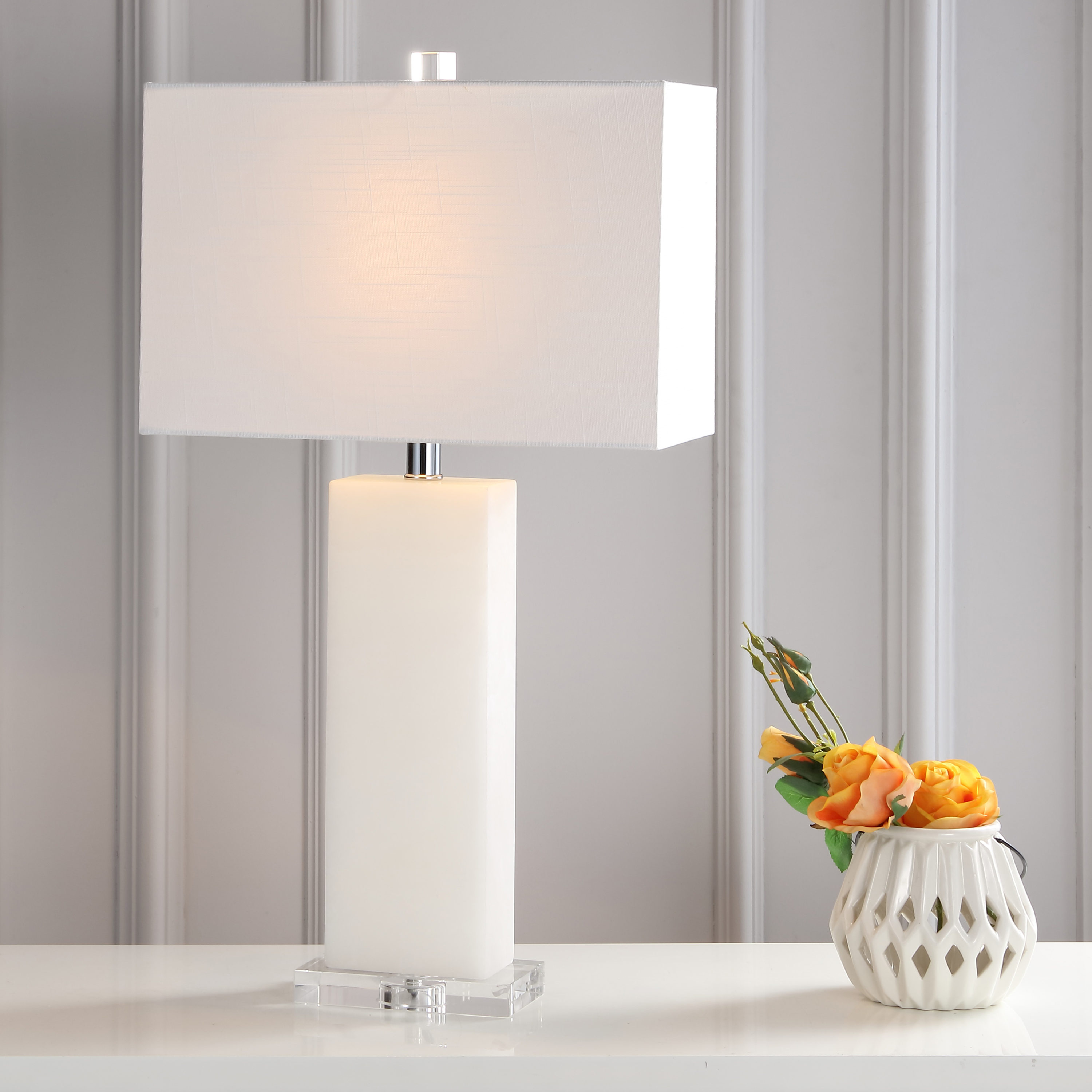 Holtz 27" White Alabaster Table Lamp with Acrylic Base