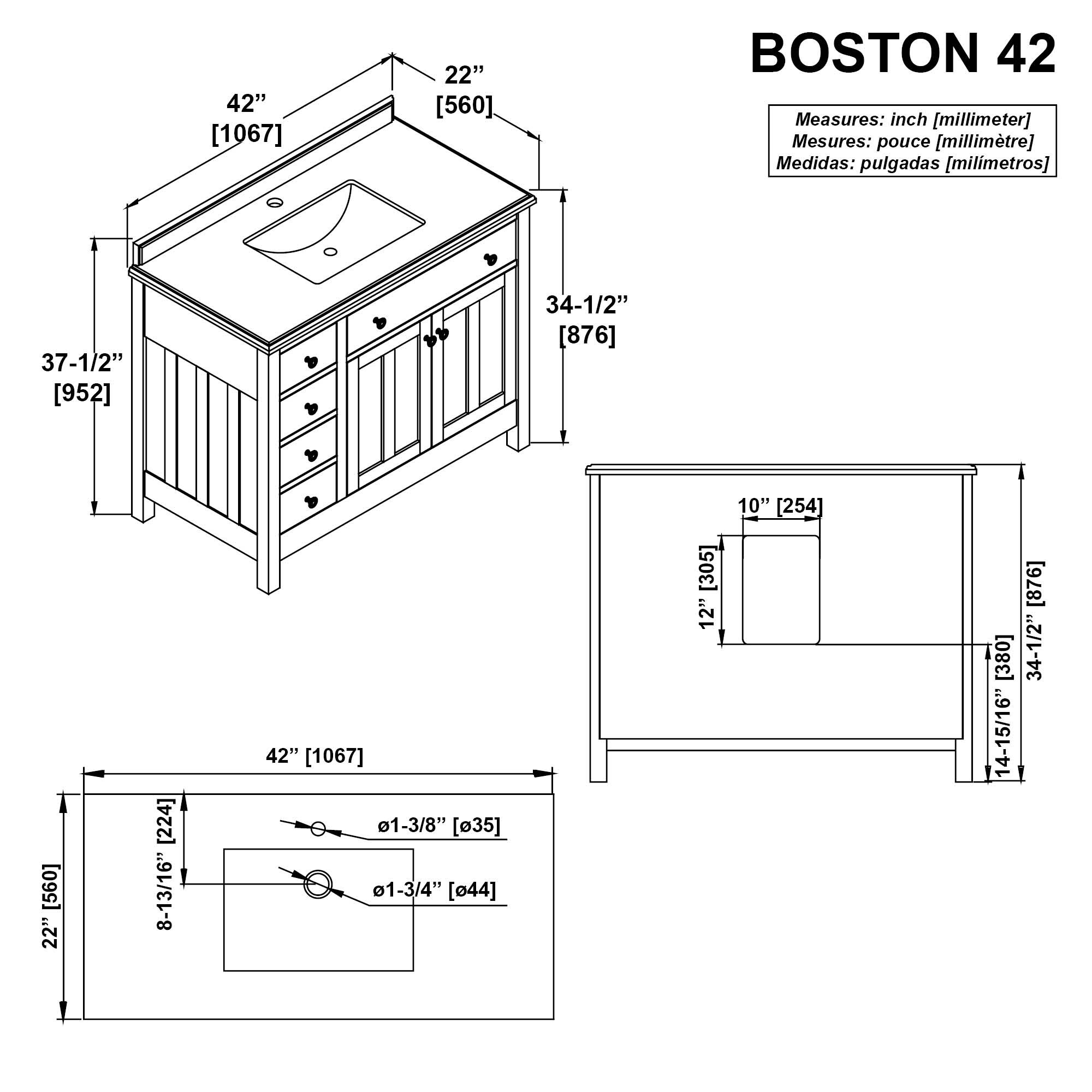 OVE Decors Boston 42-in Dark Charcoal Undermount Single Sink Bathroom ...