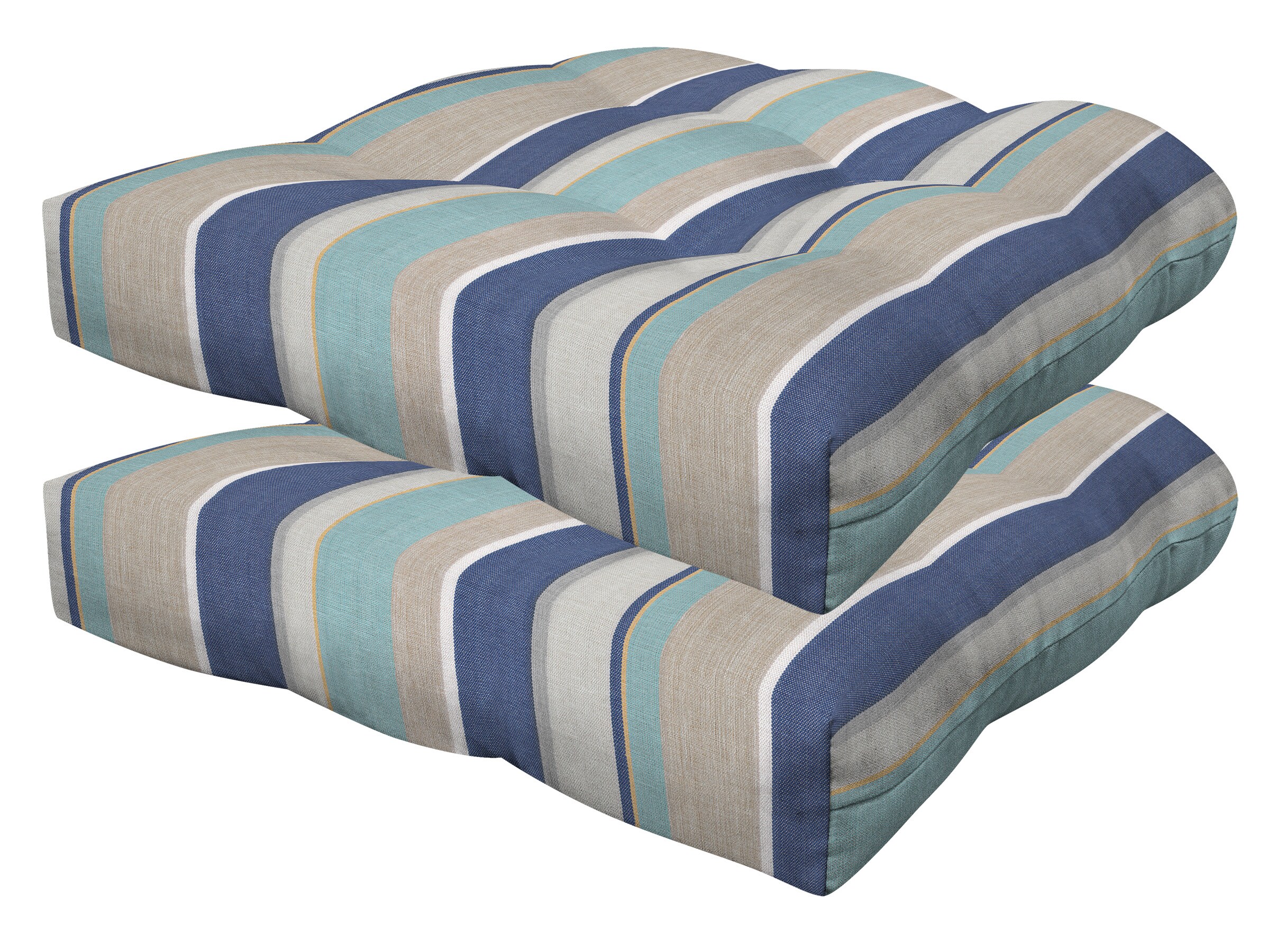 Style Selections 21314S-201A174 18.5-in x 19.5-in 2-Piece Stripe Blue and Beige Patio Chair Cushion