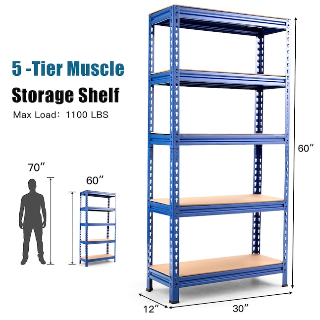 Goplus 5-Tier Metal Storage Shelves 60 inch Garage Rack W/Adjustable Shelves  Blue in the Column Shelves department at