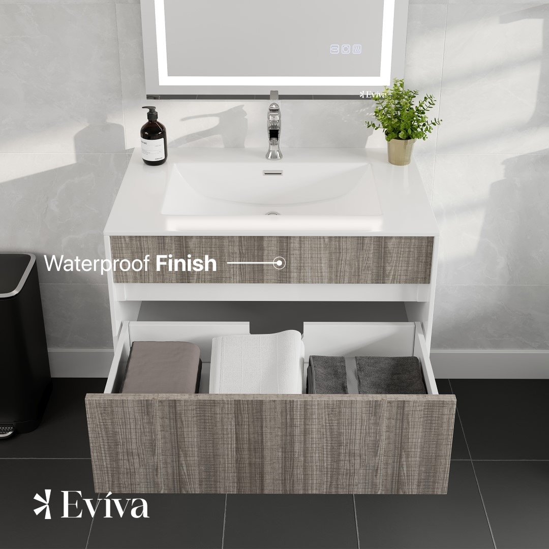 Ashy 32" Gray Laminate Wall-Mount Vanity with Acrylic Sink