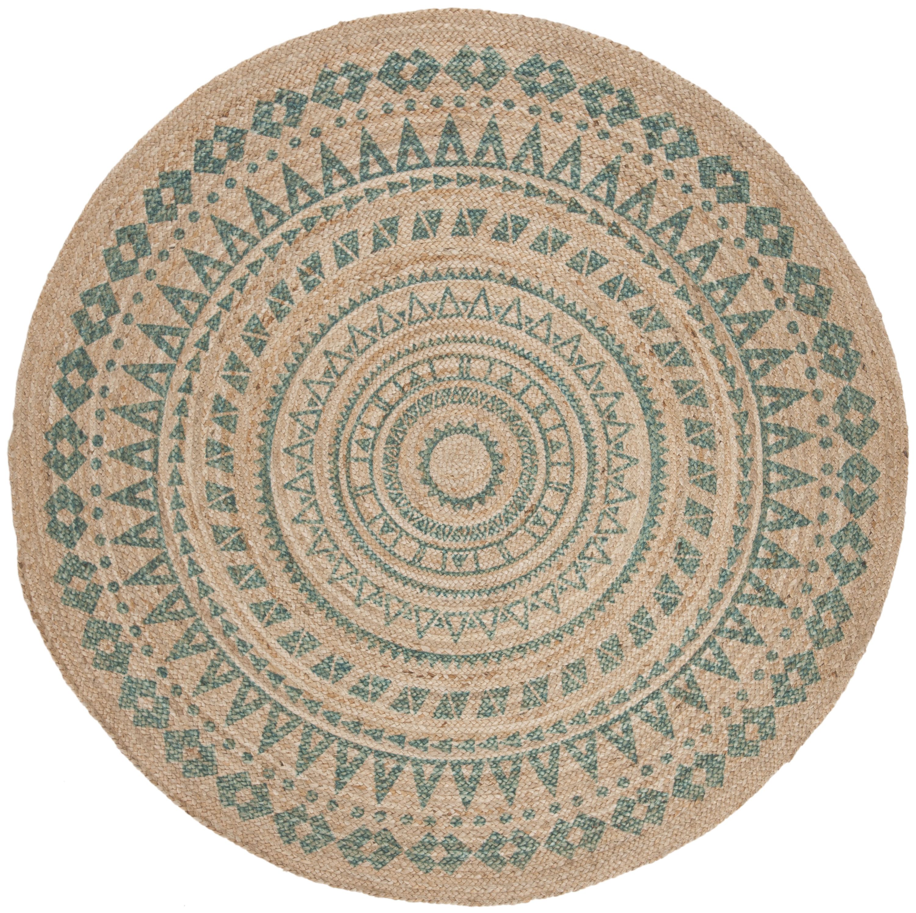 Safavieh NF802A-6R Natural Fiber Lenz 6 x 6 (ft) Jute Aqua/Natural Round Indoor Medallion Bohemian/Eclectic Area rug