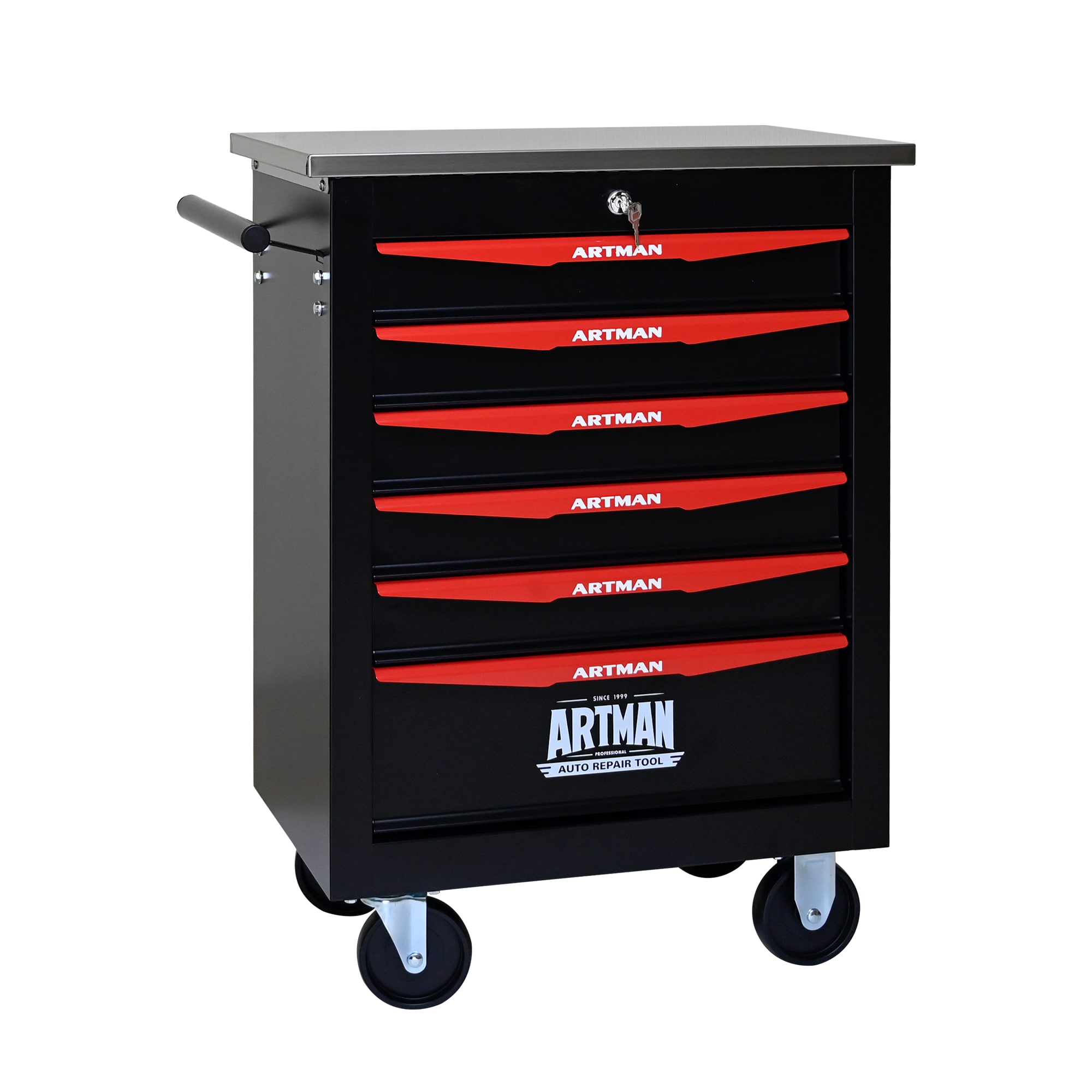 LOVMOR 24.61 x 13.58 x 30.71 inch 6 Drawer Ball Bearing Slide Tool Cart Lockable Tool Storage Organizer Black and Red Heavy #SF-W-W1102P245253