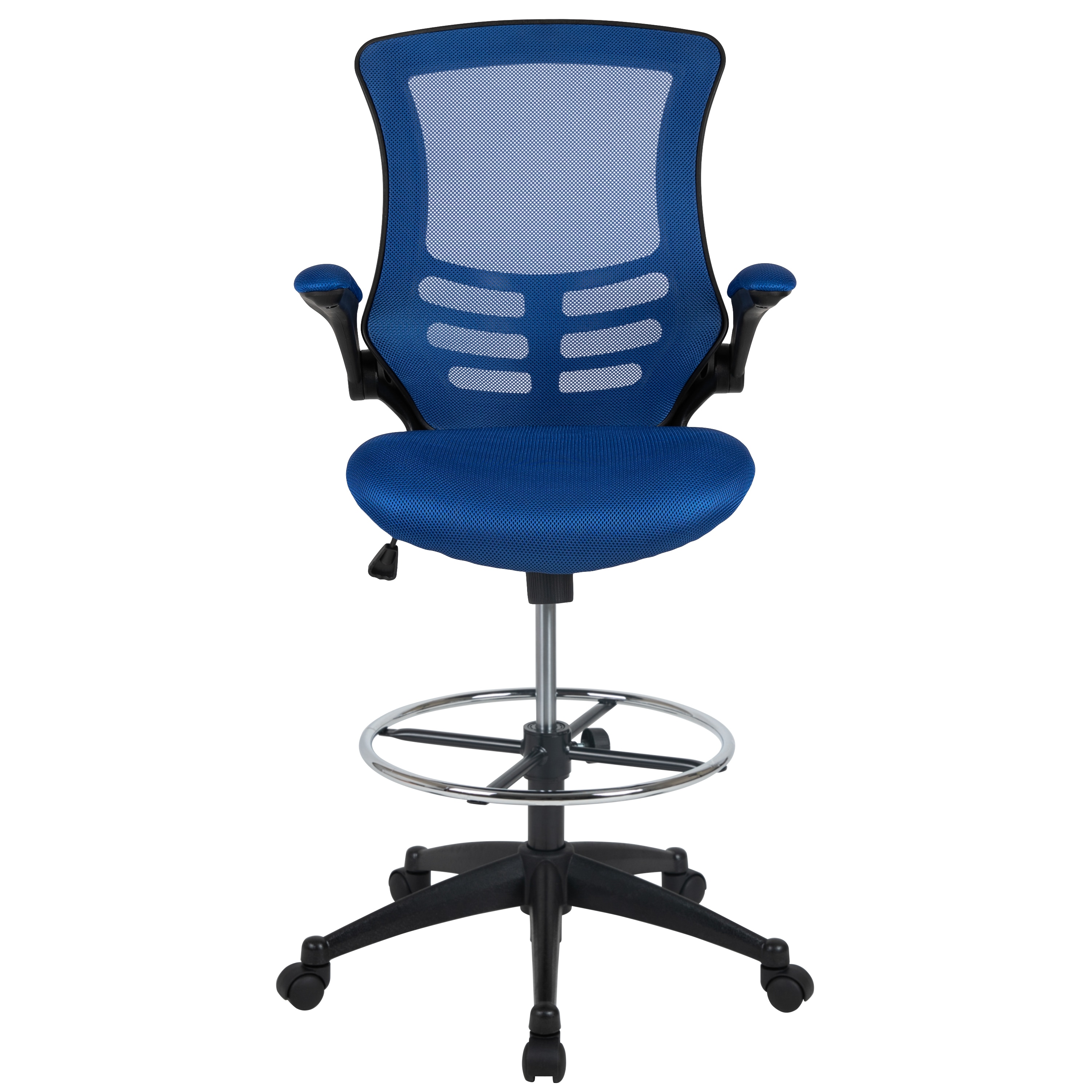 ErgoFlex Blue Mesh and Leather Drafting Chair with Adjustable Arms