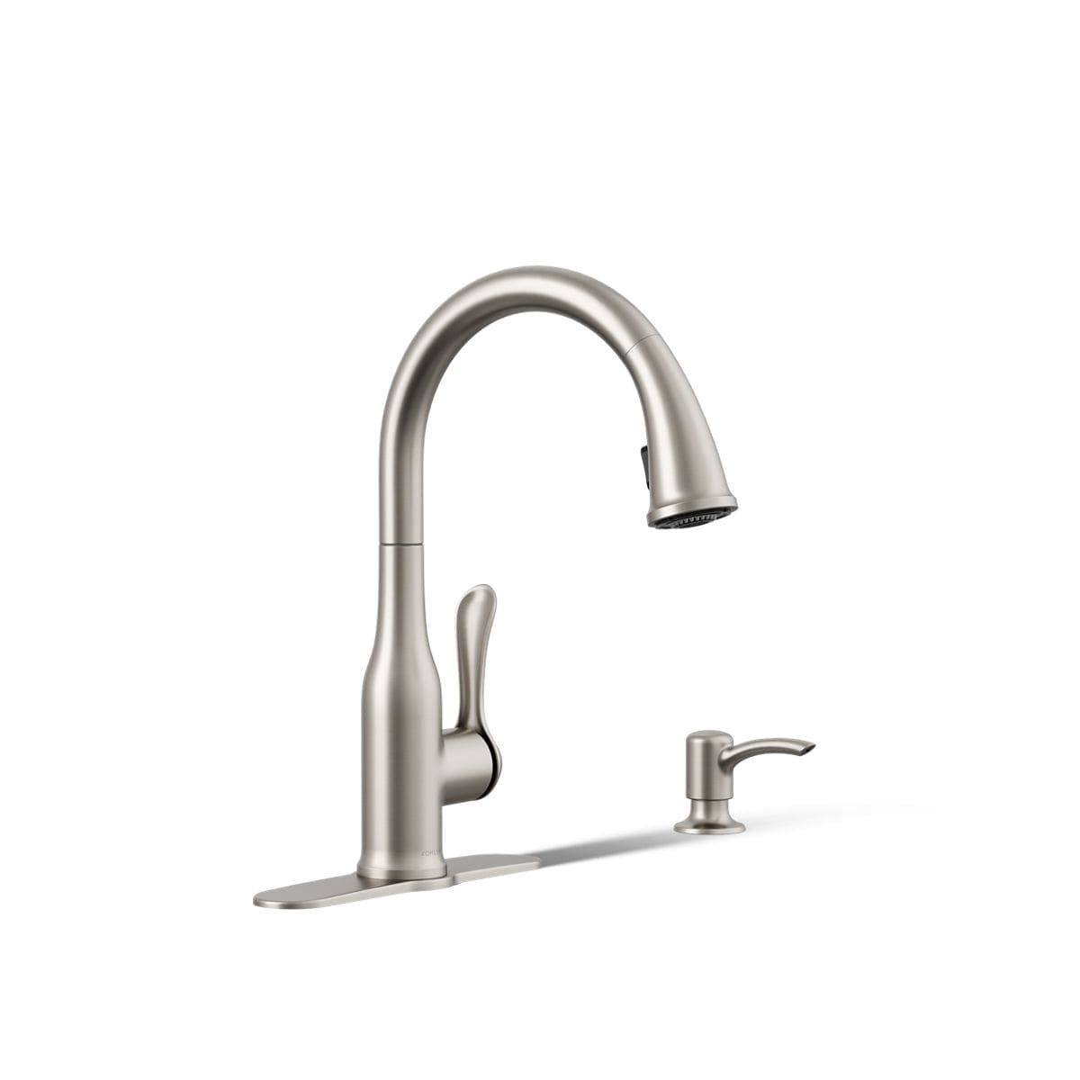 KOHLER R23863-SD-VS Motif Vibrant Stainless Single Handle Deck-mount Pull-down Kitchen Faucet with Sprayer ( Deck Plate Included ) (Soap Dispenser Included)