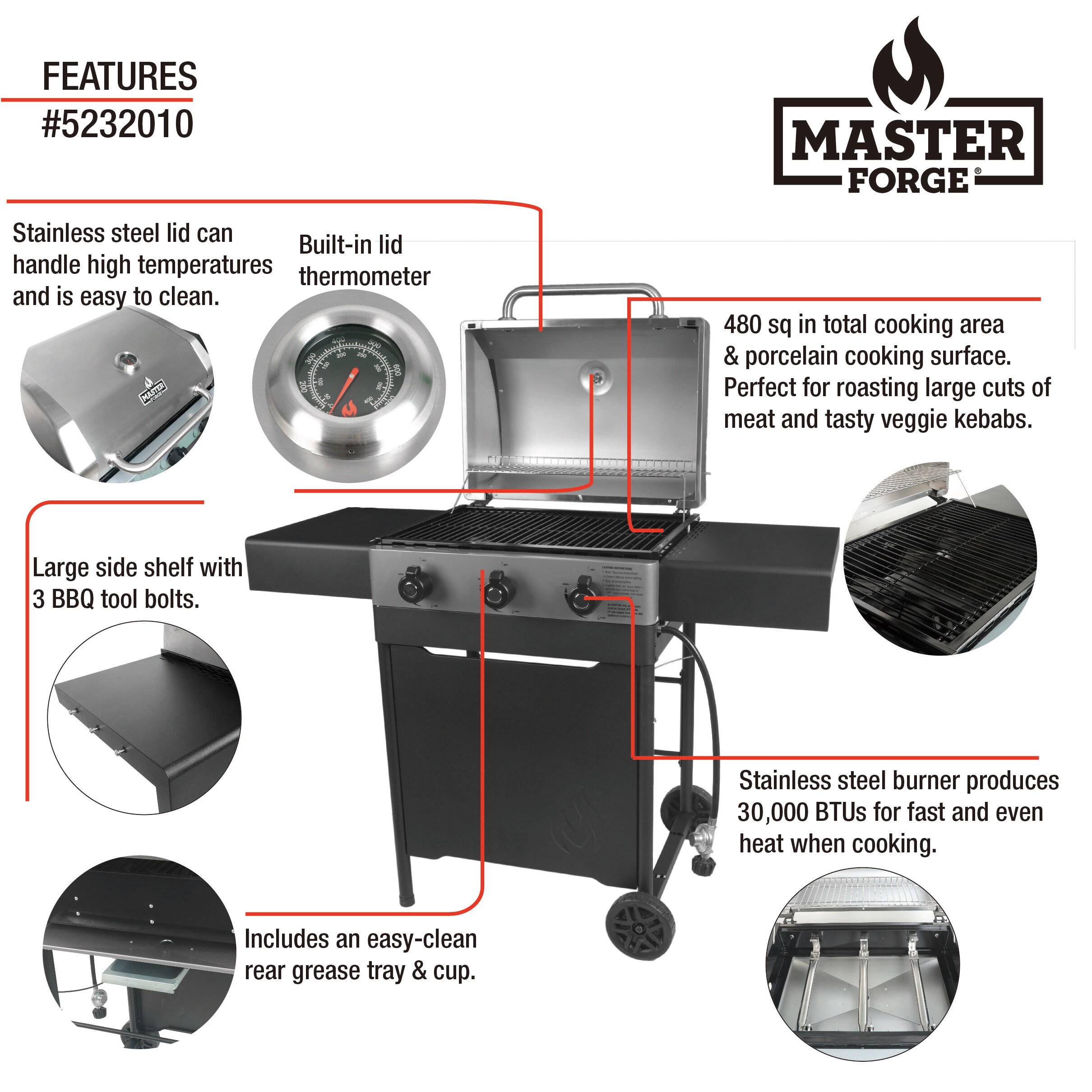 Master Forge Stainless Steel 3 Burner Liquid Propane Gas Grill in the Gas Grills department at Lowes