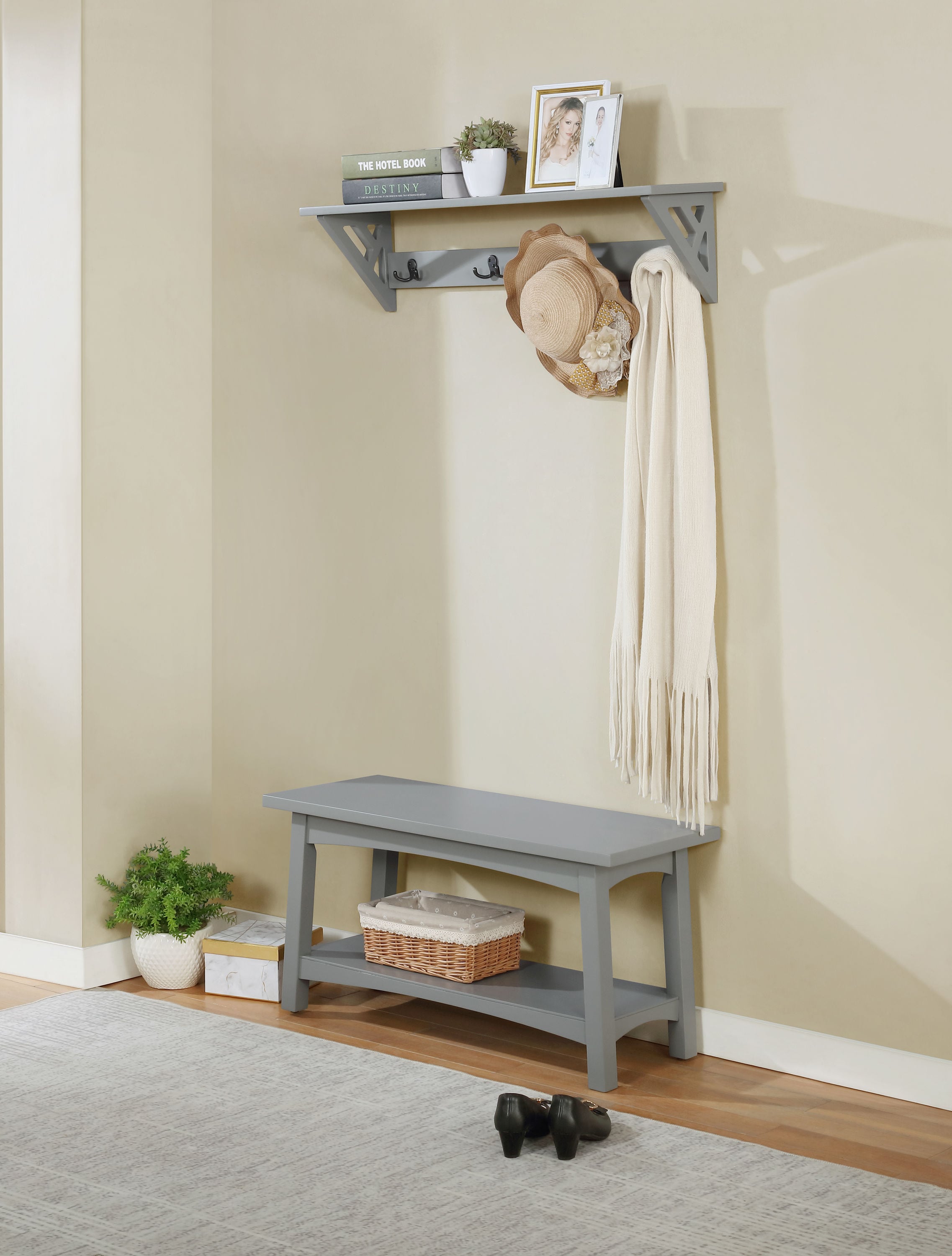 Coventry 36" Gray Wood Hall Tree with Storage Bench