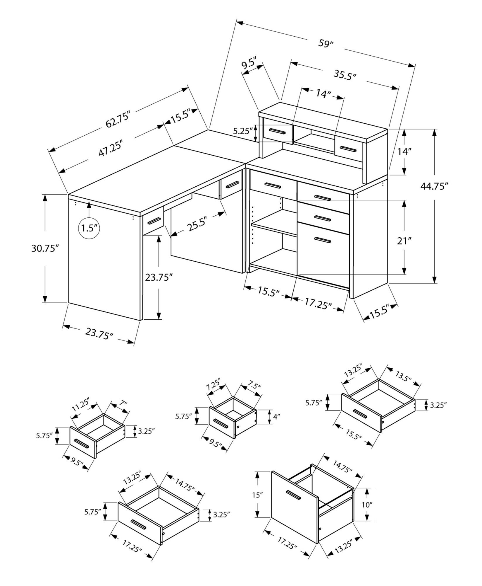 Monarch Specialties 47.25-in White Modern/Contemporary Rubberwood L ...