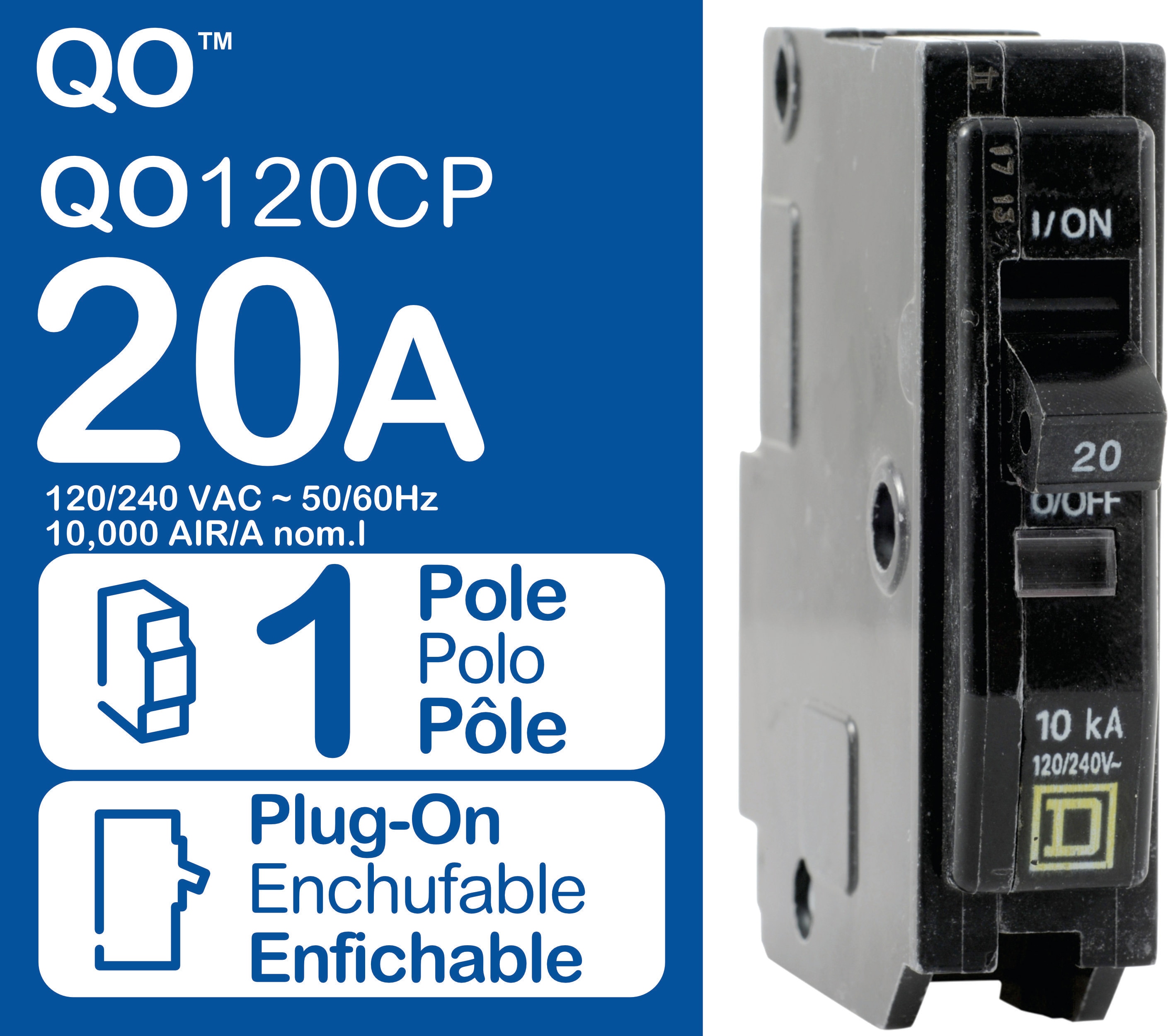 Square D QO 20-Amp 1-Pole Standard Trip Circuit Breaker in the