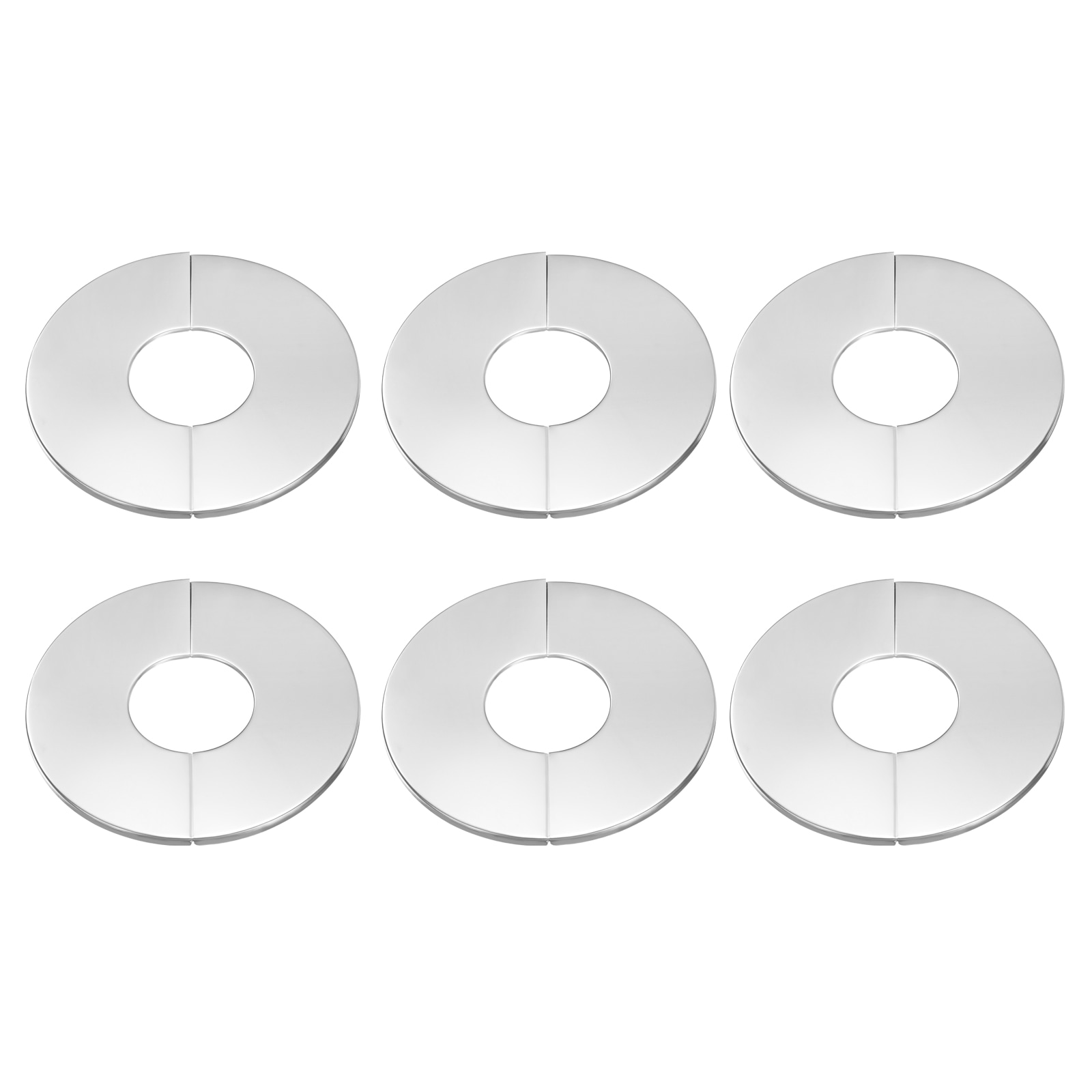 Harfington 6pcs Wall Split Flange 2.01 Inch (51mm) Stainless Steel Round Self-Adhesive Split Flange Pipe Cover Clip-on Escutcheon Collar for Floor Ceiling Bathroom Kitchen Toilet