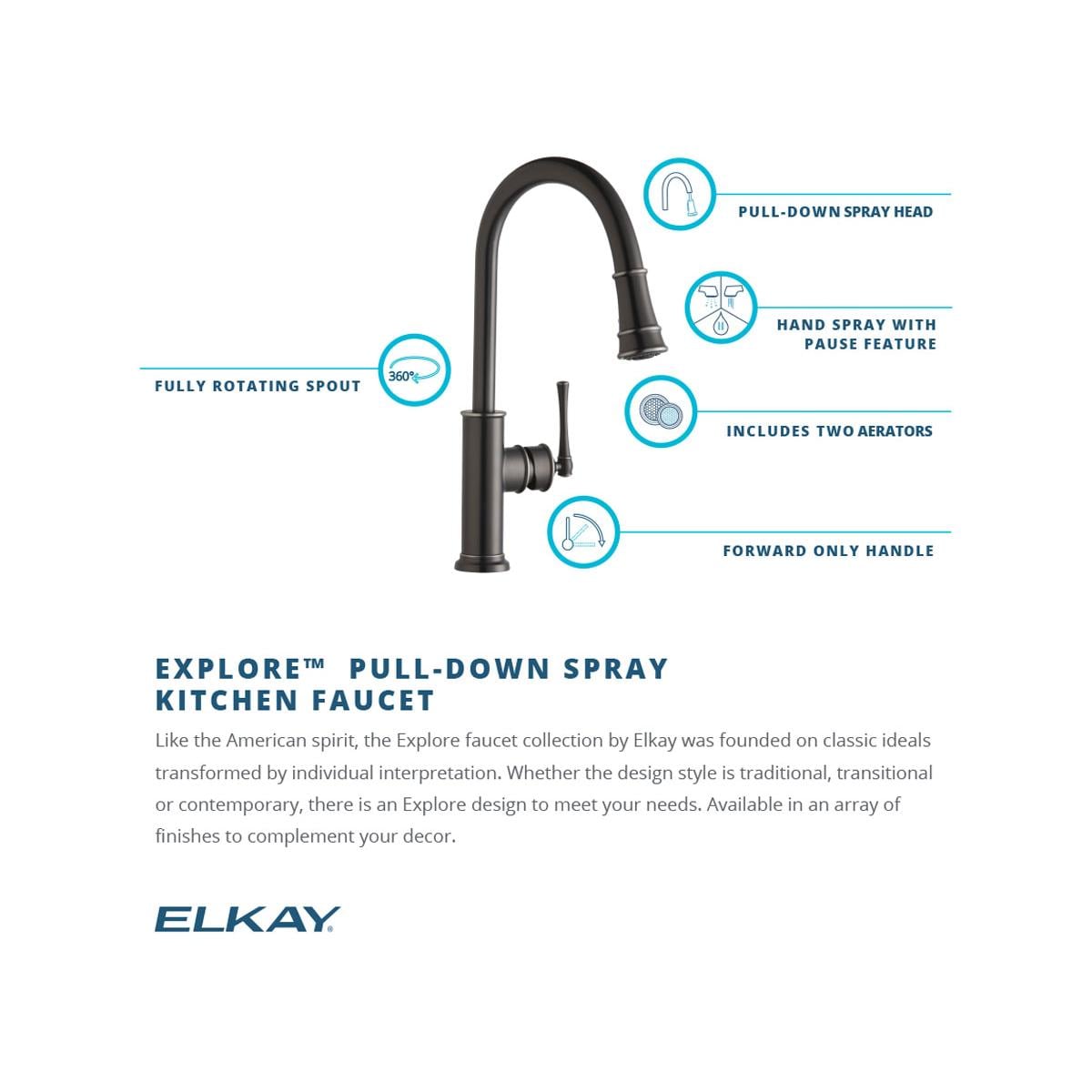 Elkay Explore Lustrous Steel Single Handle Pull Down Kitchen Faucet   44169065 