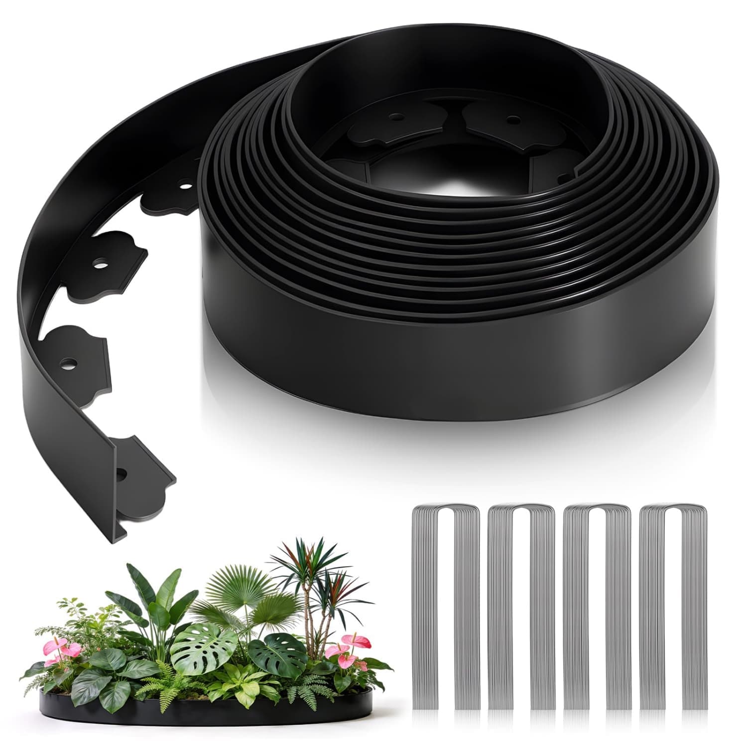 Angel Sar 2in H 40ft 40-Piece Black Flexible Plastic Garden Edging Border Kit