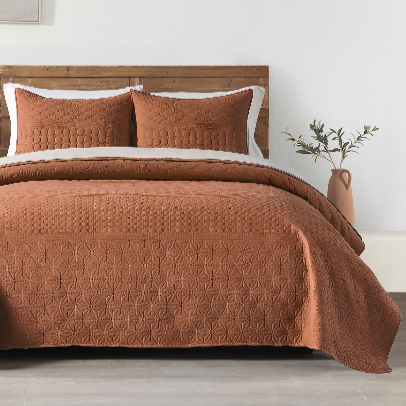 WZKZLH Burnt Orange Full and Queen Lightweight Summer Duvet Cover Set Ultra Soft Modern Pattern Bedspread Light Quilt 3 Pieces