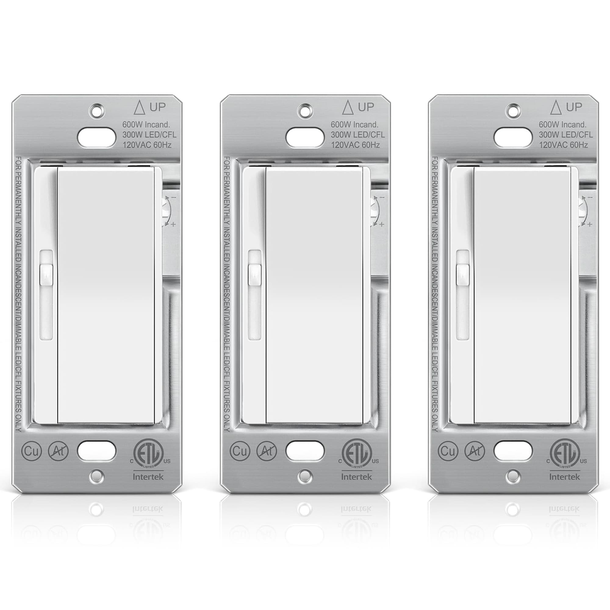 OGETFUUR 3 Pack White Slide Dimmer Light Switch with 1.73 x 4.13 x 0.87 in Size for Home Lighting Control featuring Smooth Slide Dimming and Easy Wall Installation