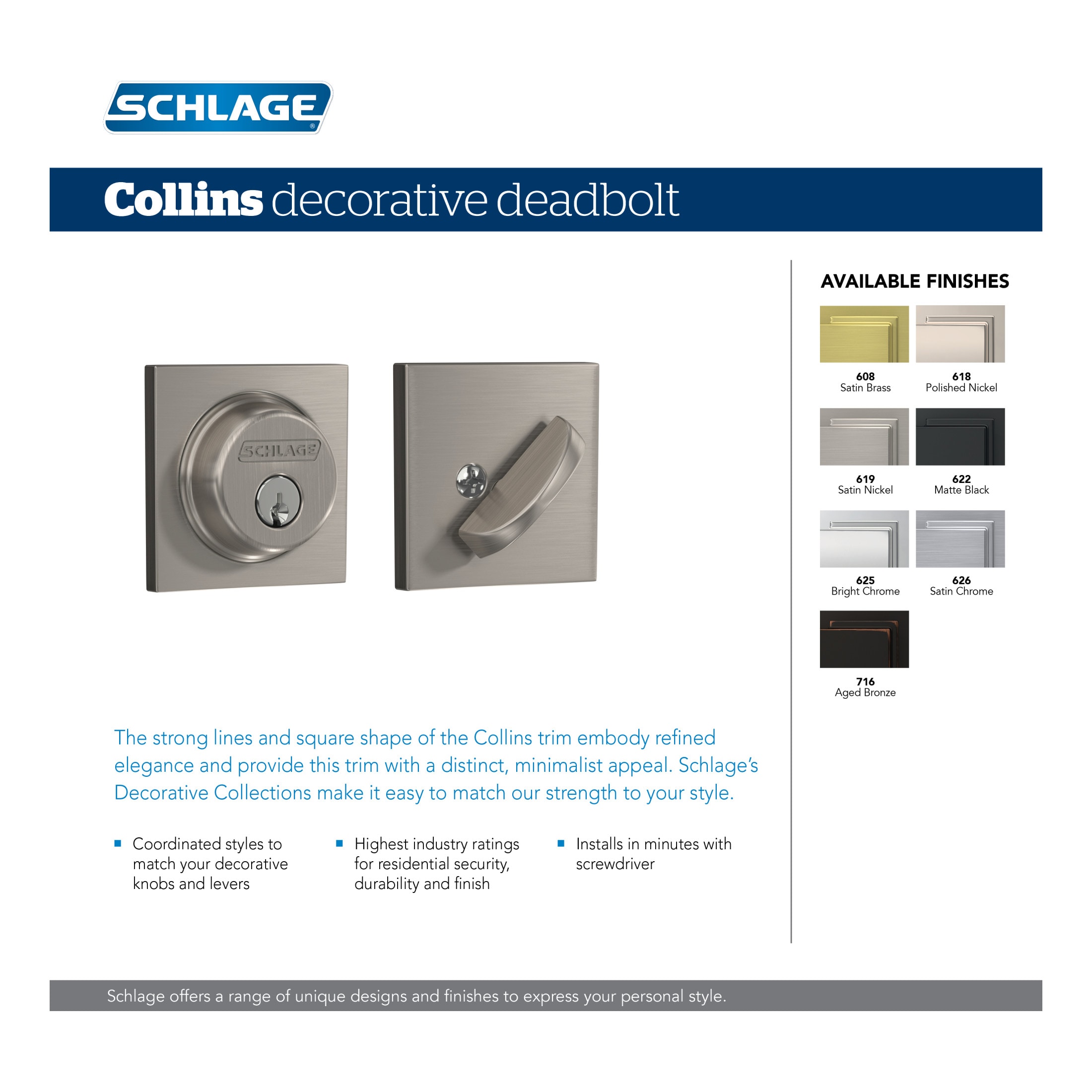 Schlage B60 622 COL Door-Deadbolts - View #6