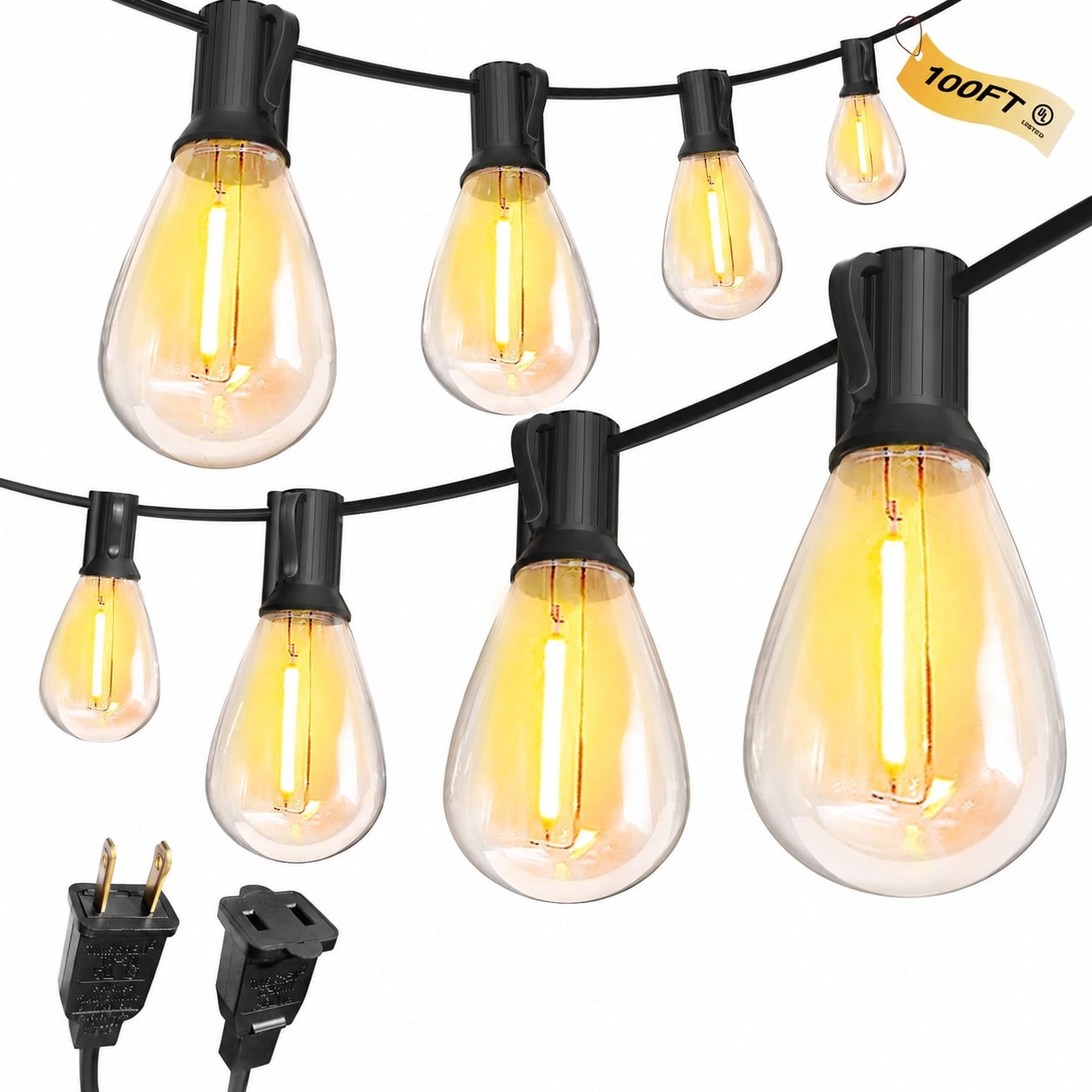 Vrbgify  Outdoor String Lights 100FT 52pcs Shatterproof S14 LED Bulbs Dimmable Waterproof Patio Lights for Backyard Garden Porch Fence Balcony