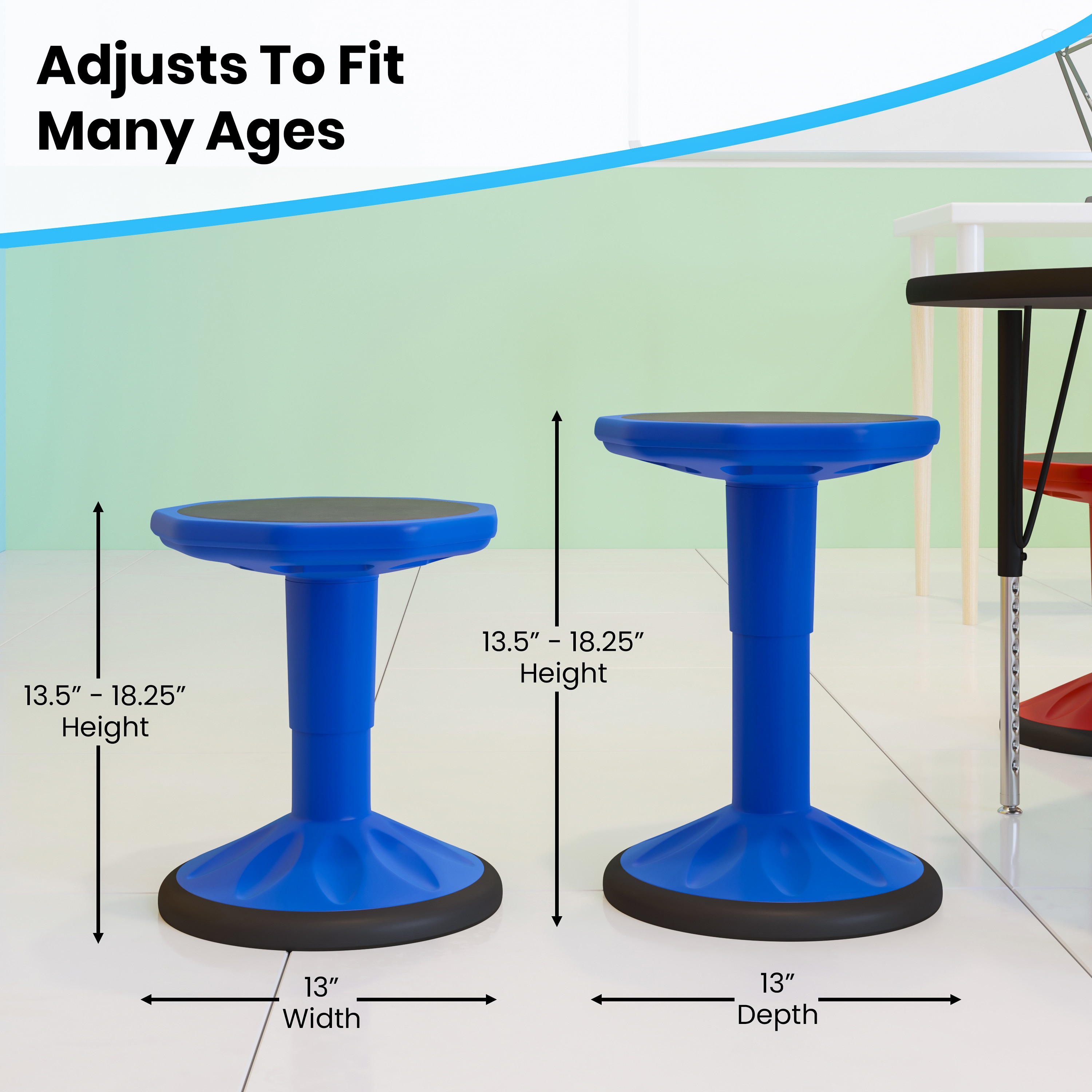 Blue Adjustable Height Kids Active Learning Stool with Rubber Seat