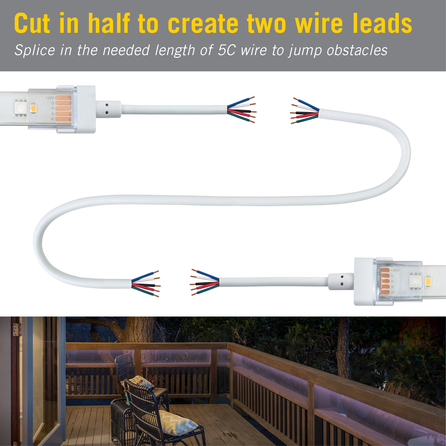 6-Inch White RGBW LED Strip Light Connectors, 2-Pack