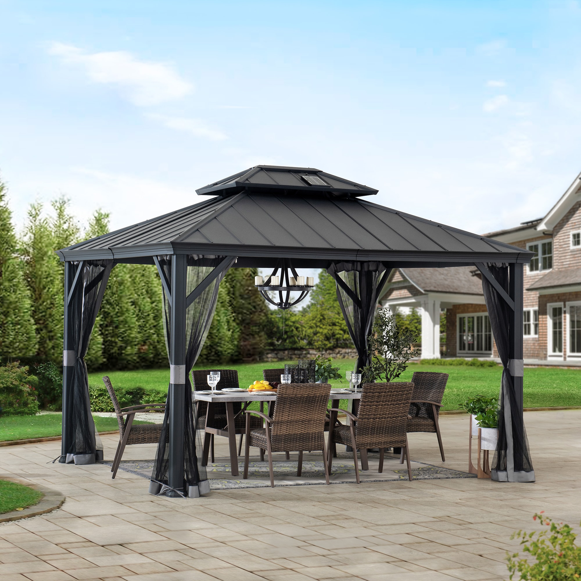 SUMMERCOVE 12-ft x 10-ft Rectangle Black Metal Steel Roof Gazebo in the ...