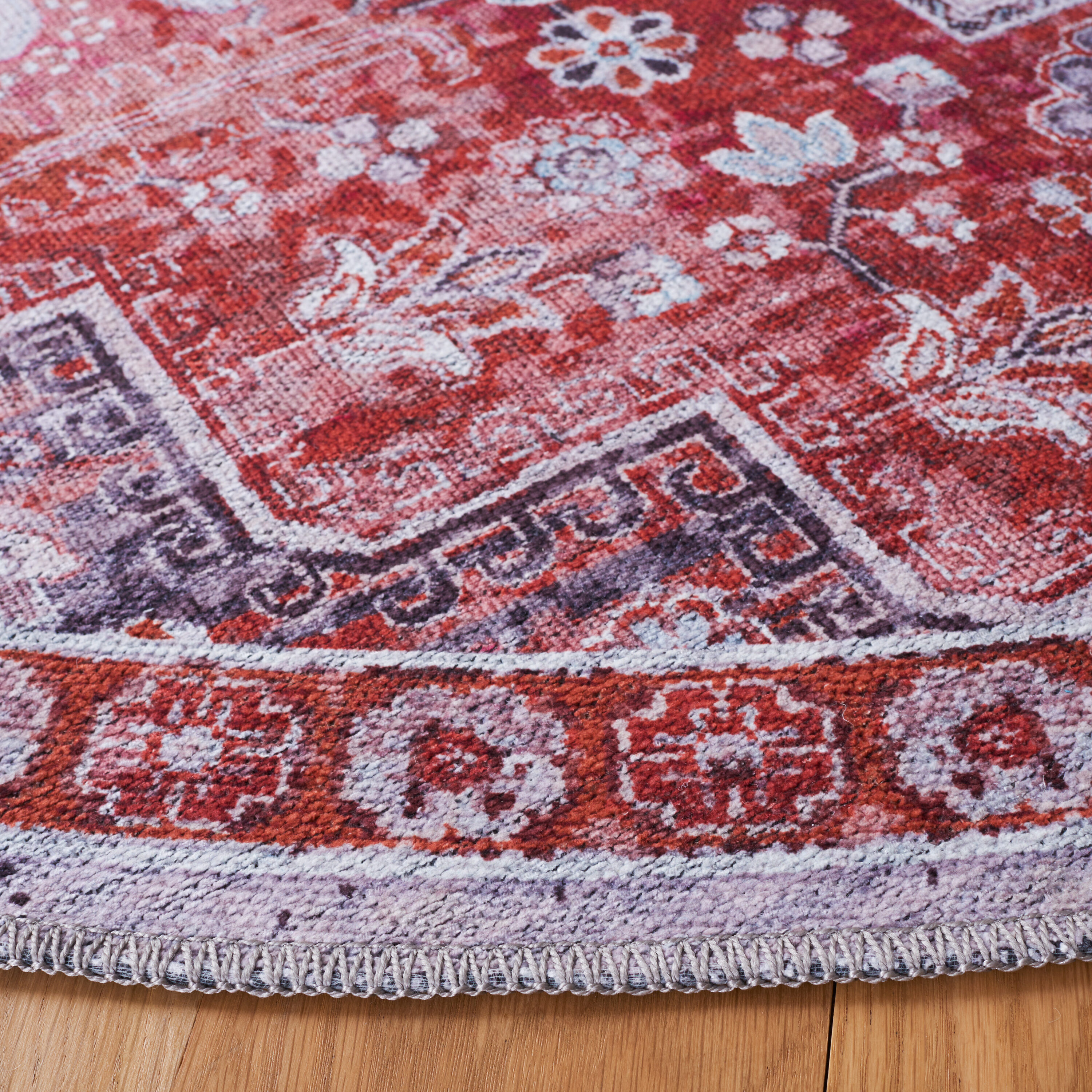 Rust and Ivory Round Washable Viscose Area Rug