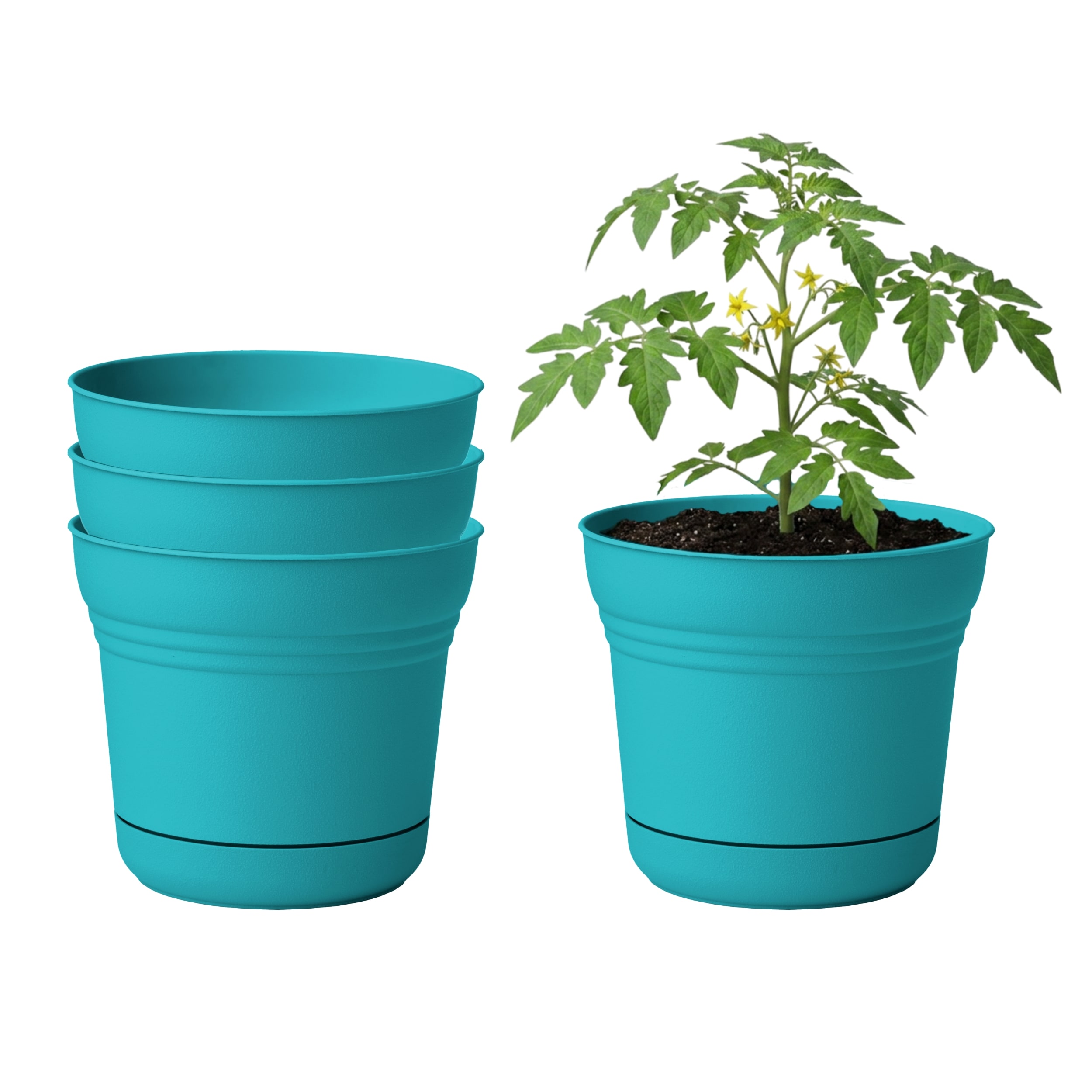 Bloem - Saturn 12-in Plastic Planter with Saucer - Bermuda Teal - 4-Pack