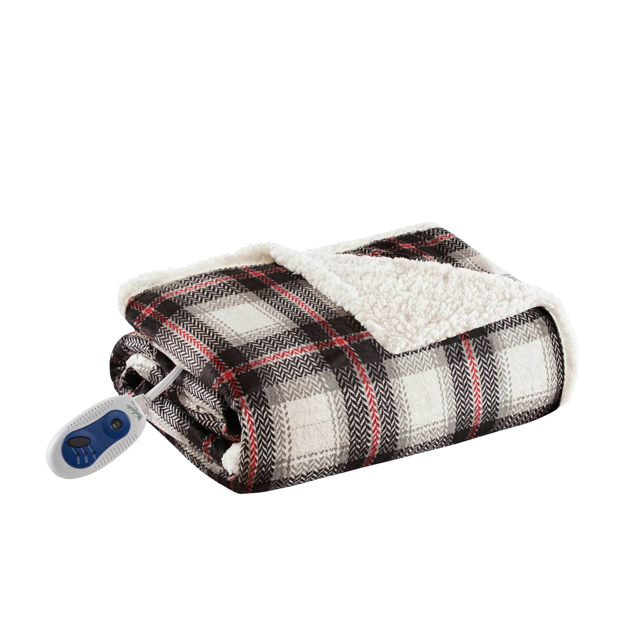 60"x70" Black and White Faux Mink to Berber Heated Throw Blanket