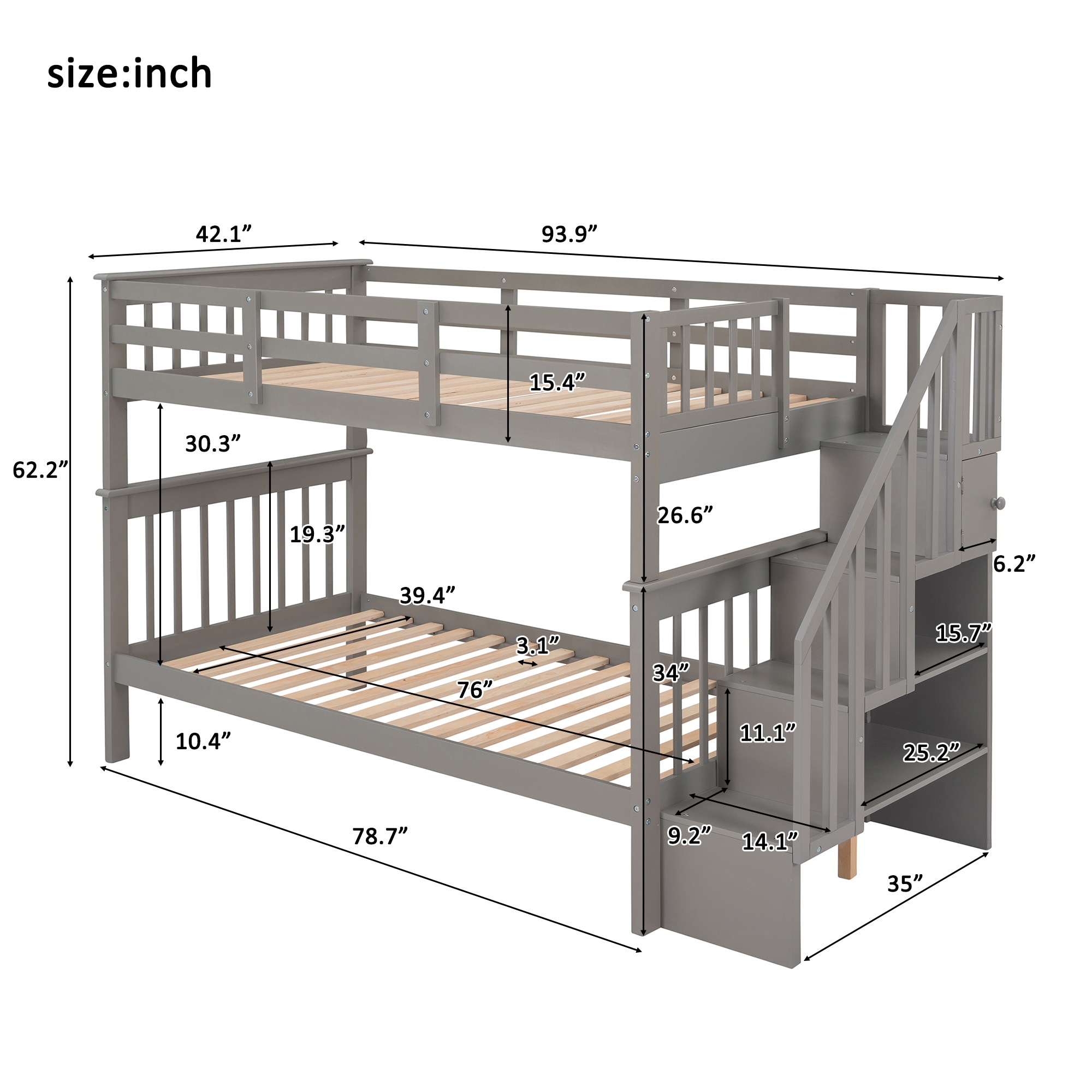 Clihome Twin Over Twin Bunk Bed Gray Twin Over Twin Bunk Bed in the ...