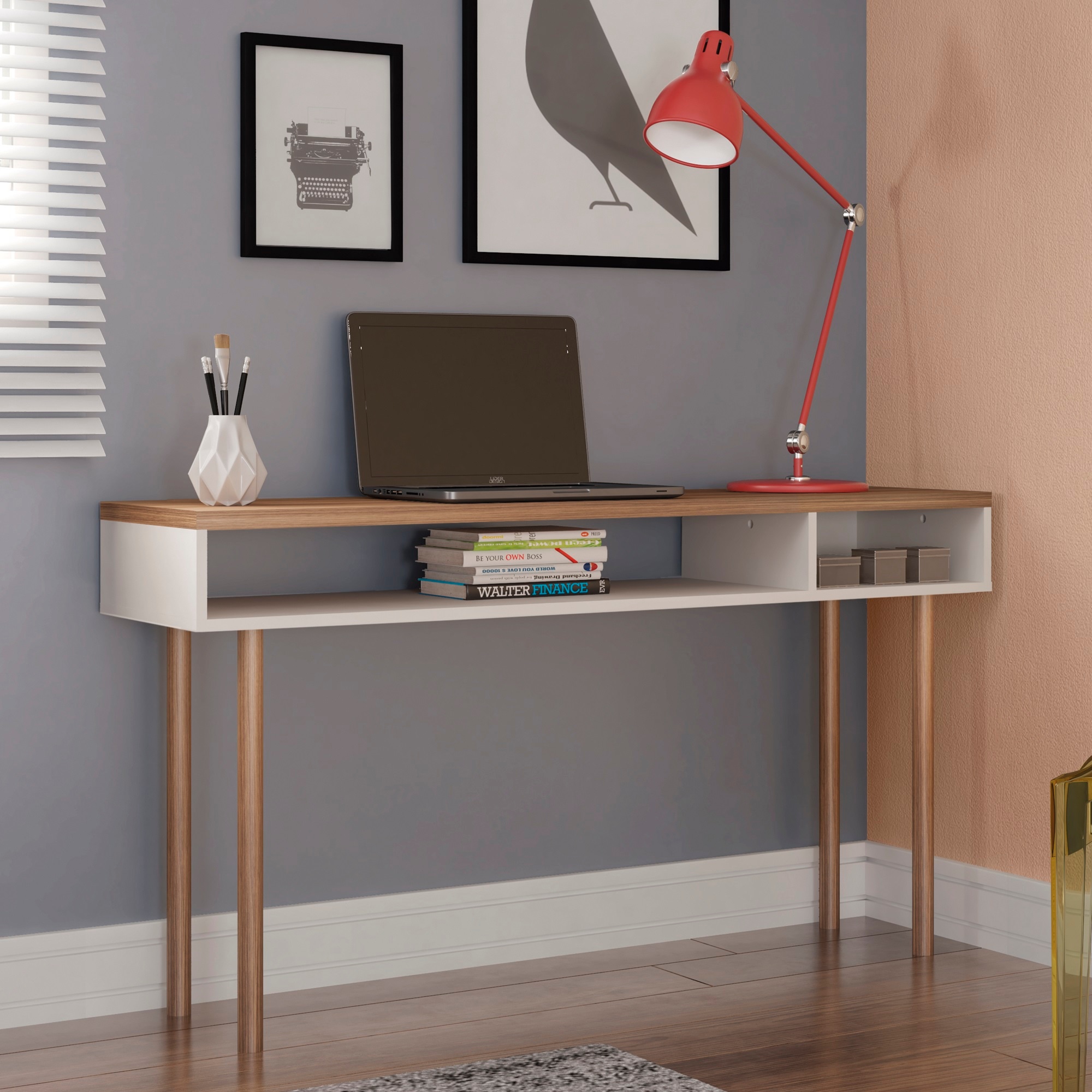 Manhattan Comfort 4LC1 Windsor Scandinavian Off White and Nature Console table
