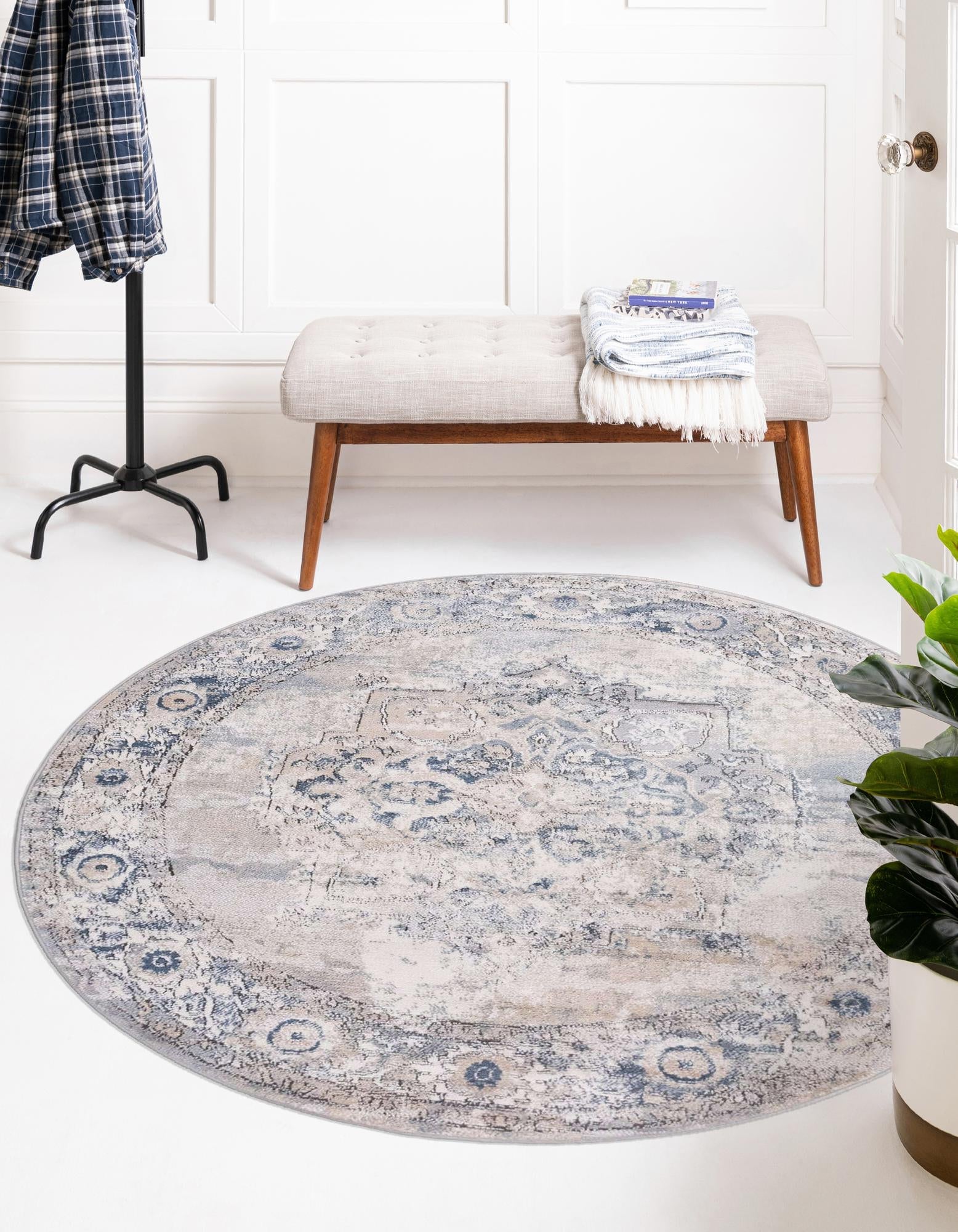 Unique Loom 3147294 Portland 3 x 3 (ft) Loomed Polypropylene Gray Round Indoor Medallion Area rug