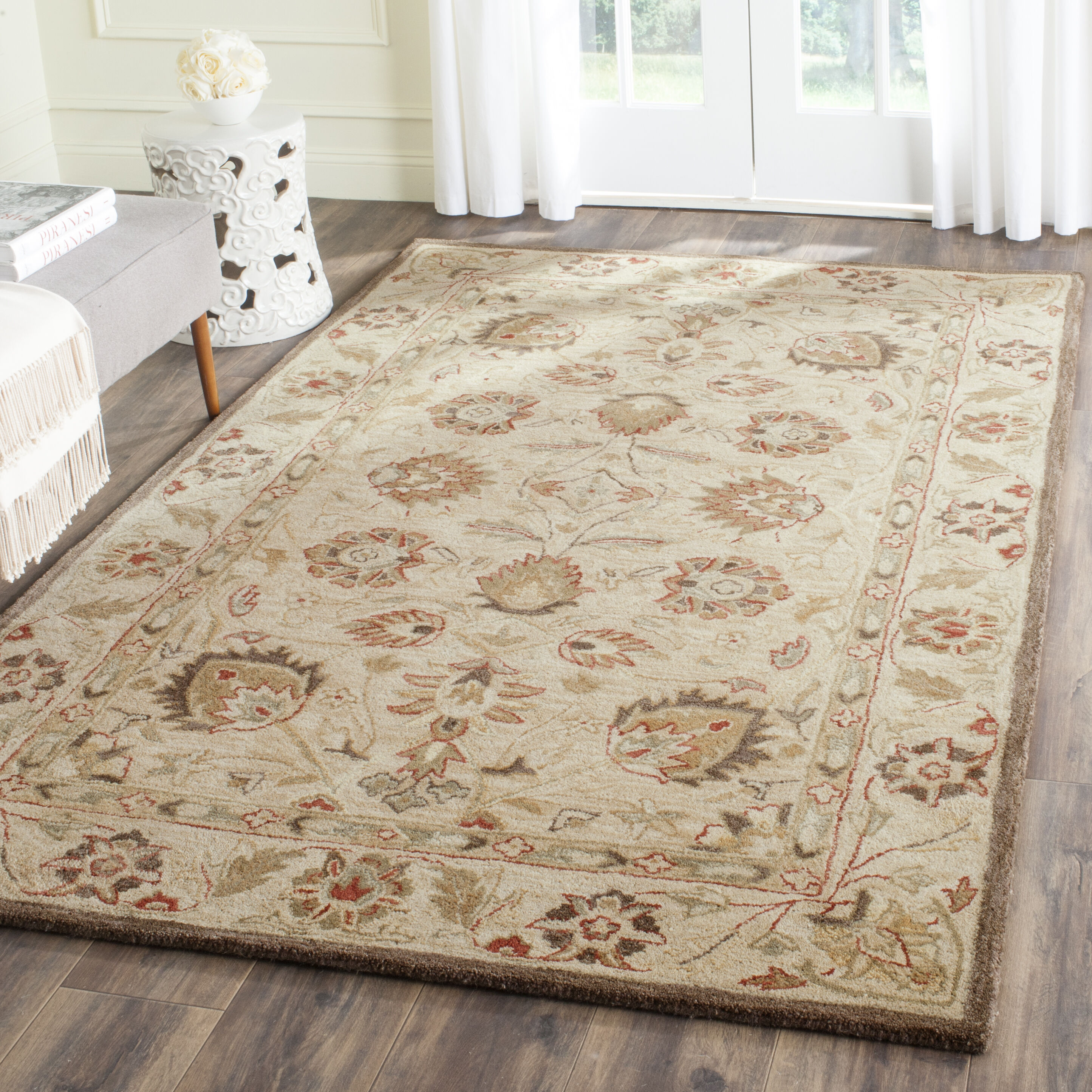 Safavieh AT812A-3 Antiquity Taleghan 3 x 5 (ft) Tufted Wool Beige/Beige Rectangular Indoor Floral/Botanical Vintage Throw rug