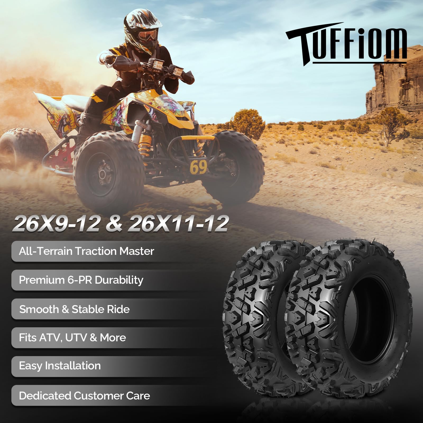 TUFFIOM 26x9-12 with 26x11-12 6 PR ATV Tires Set of 4 Mud Sand Off-road ...