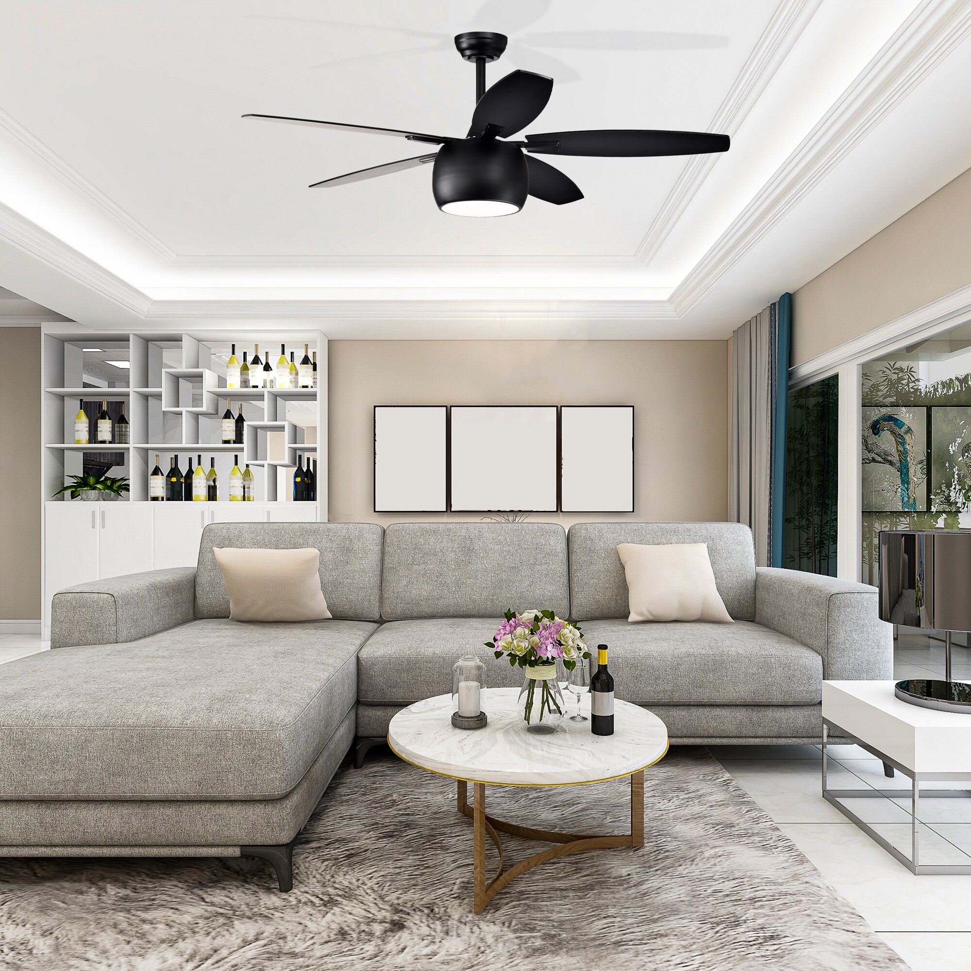 Matte Black 52" Ceiling Fan with Reversible Blades and LED Light