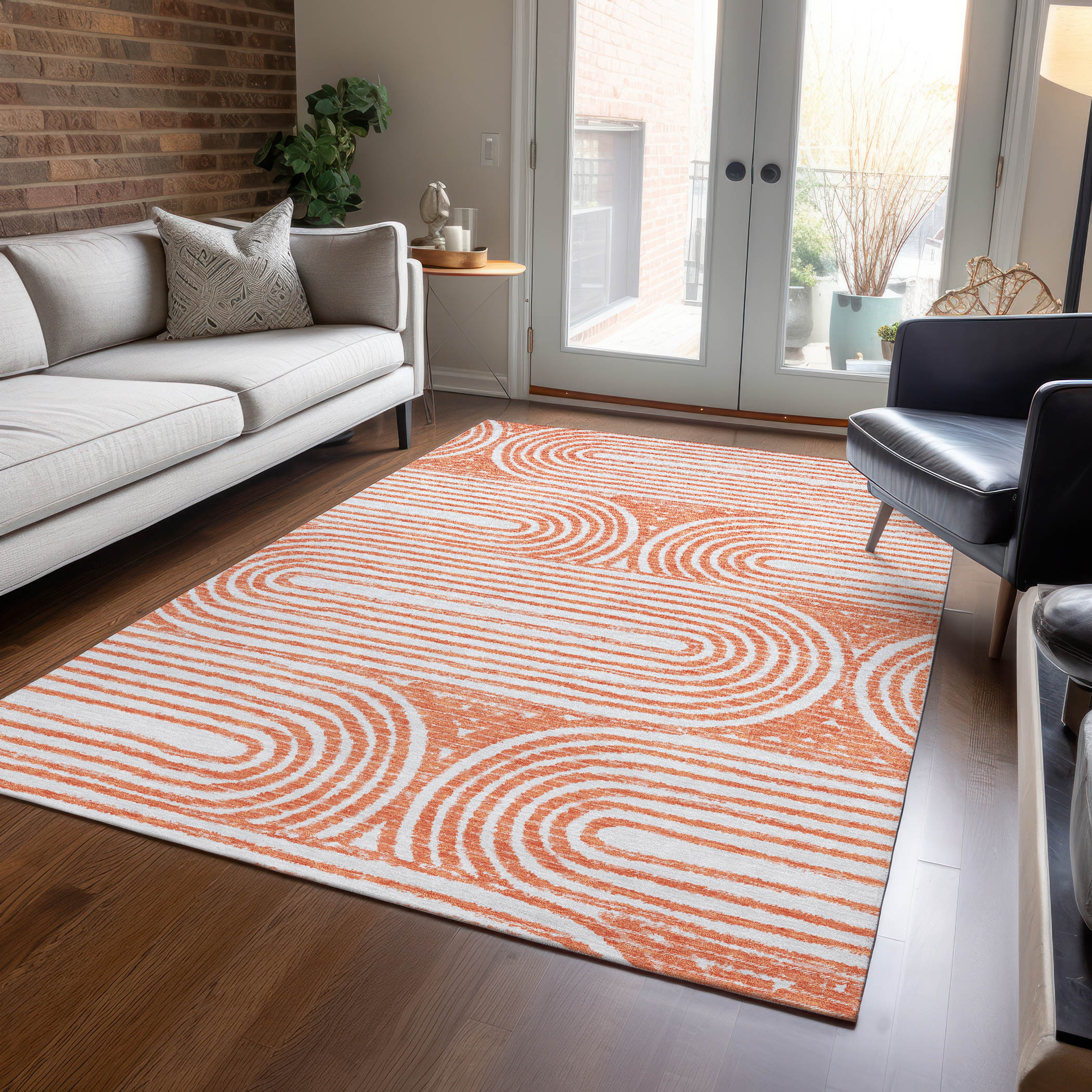 Addison Rugs ACN540SM9X12 Chantille ACN540SM 9 x 12 (ft) Polyester Salmon Rectangular Indoor/Outdoor Abstract Mid-Century Modern Machine washable Area rug