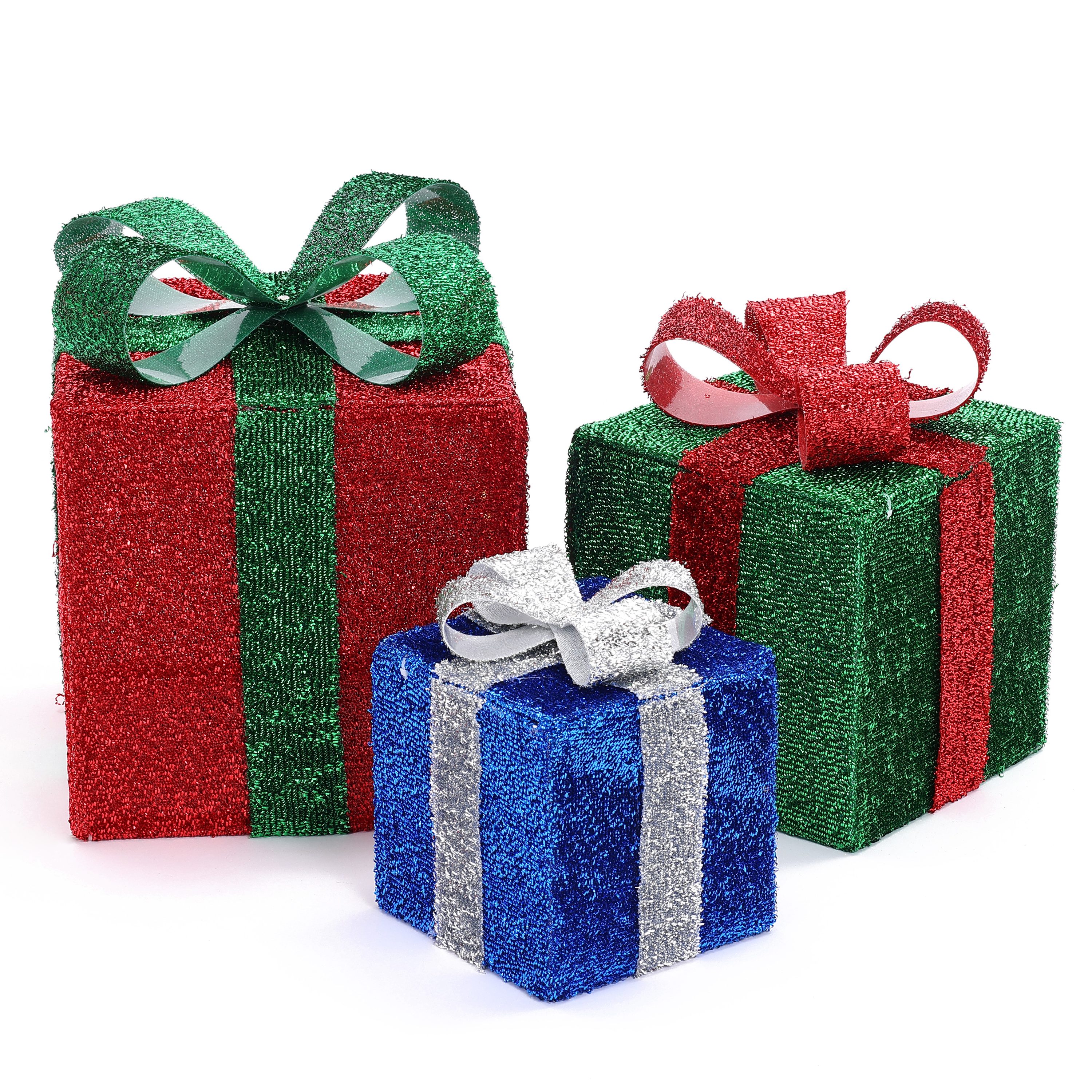 LuxenHome WHHD1640 3 -Pack 10.2-Inches Freestanding Gift box Yard decoration with Yellow LED Lights
