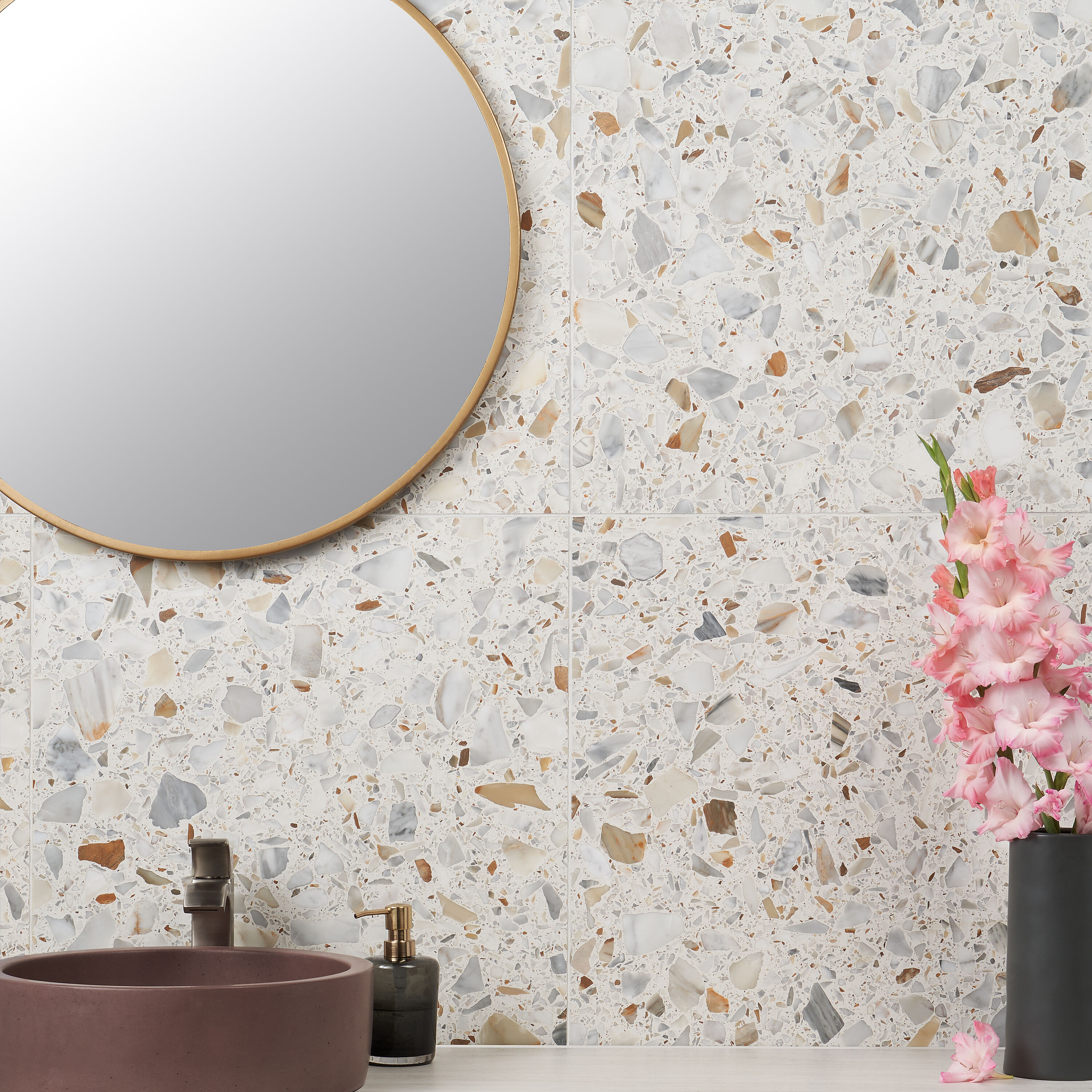 Calacatta White/Cream Large Format Honed Terrazzo Floor and Wall Tile