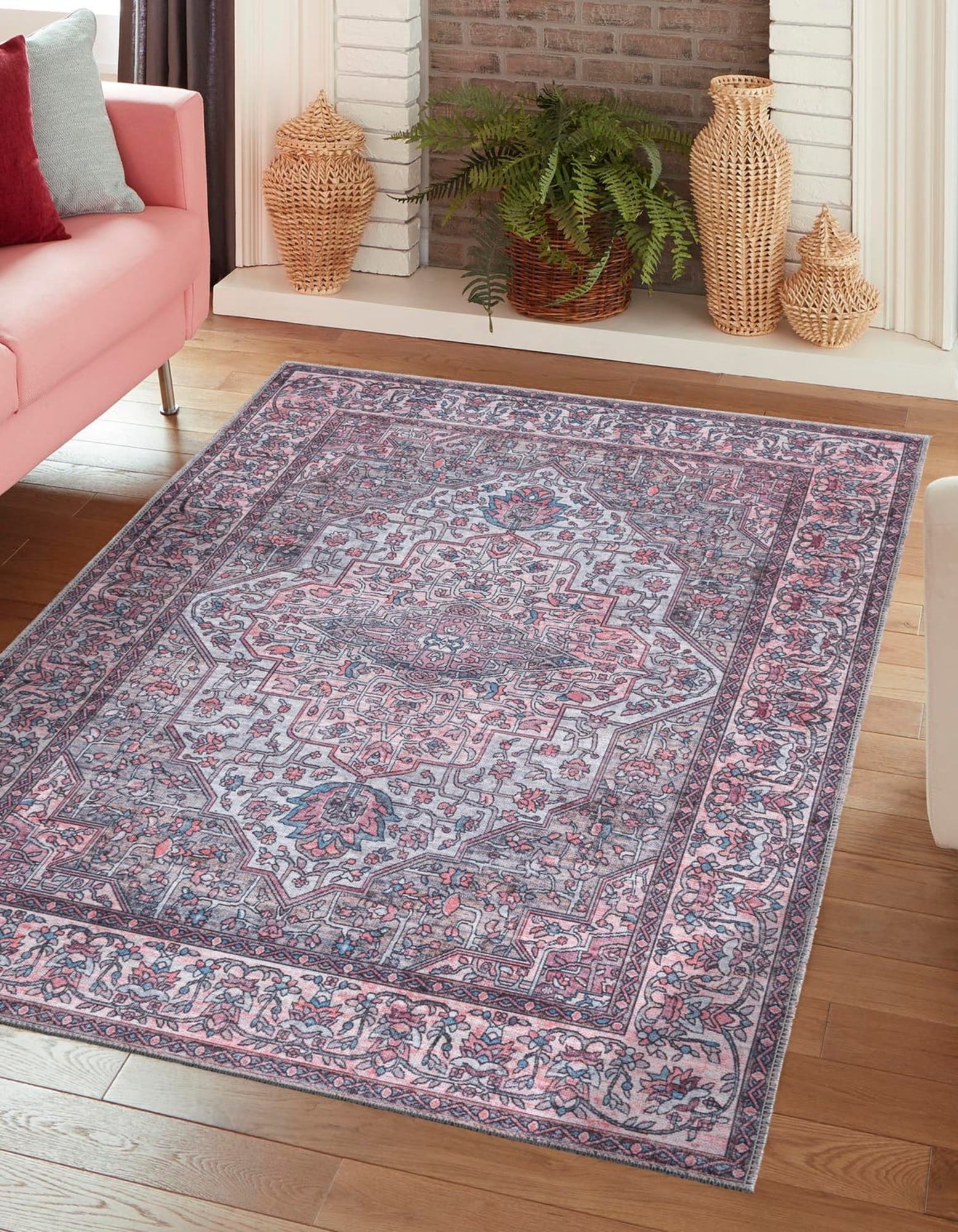 Unique Loom 2 x 5 Jute Pink Indoor Border Machine Washable Runner Rug in  the Rugs department at
