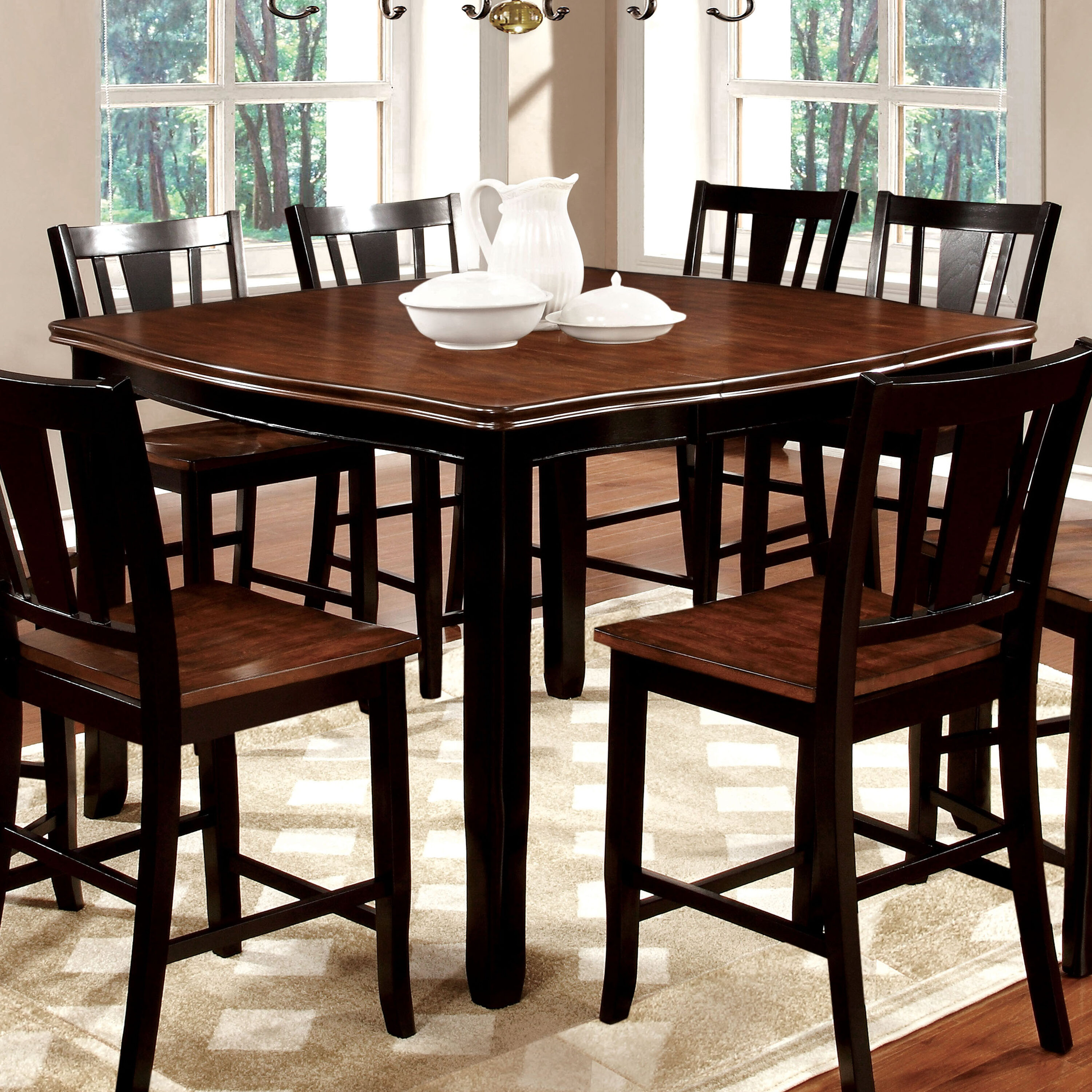 Furniture of America IDF-3326BC-PT Desert Highlands Black and Cherry Transitional Extending Removable Leaf Counter Table, Wood with Black Wood Base 52-in L x 37-in H
