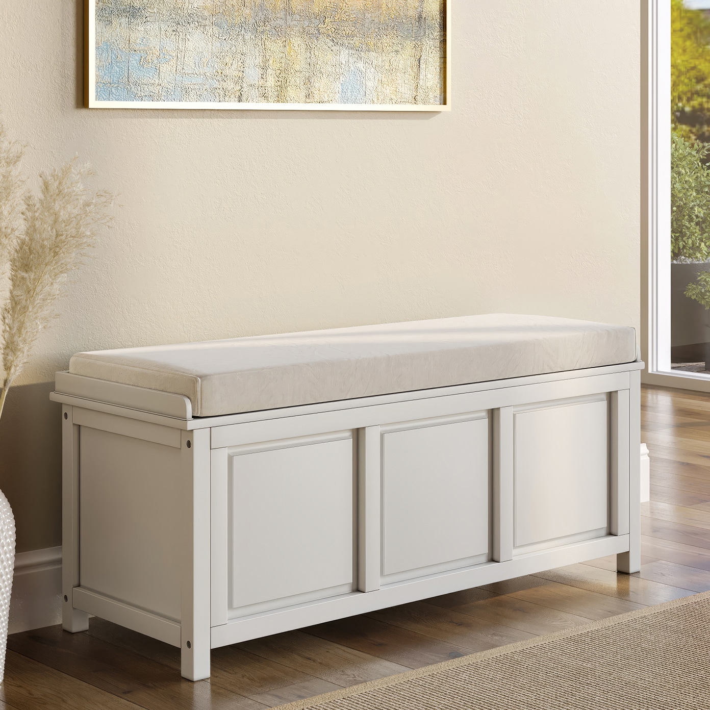 John Louis Home JLH-OTB-W Casual White Storage Bench with Storage 45-Inches x 17-Inches x 20-Inches