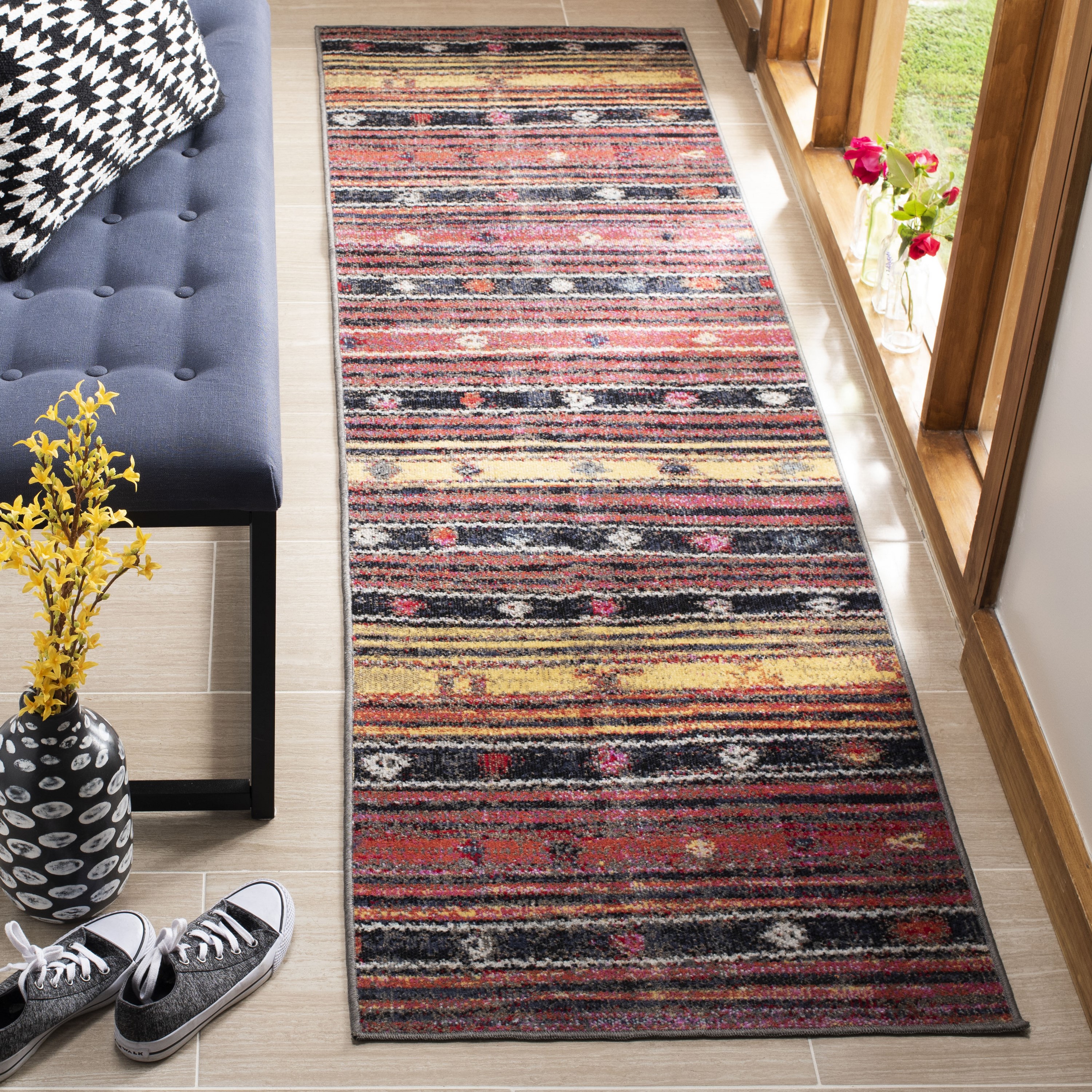 Safavieh MTG217P-28 Montage 2 x 8 (ft) Loomed Polypropylene Rust/Multi Rectangular Indoor/Outdoor Abstract Southwestern Runner rug