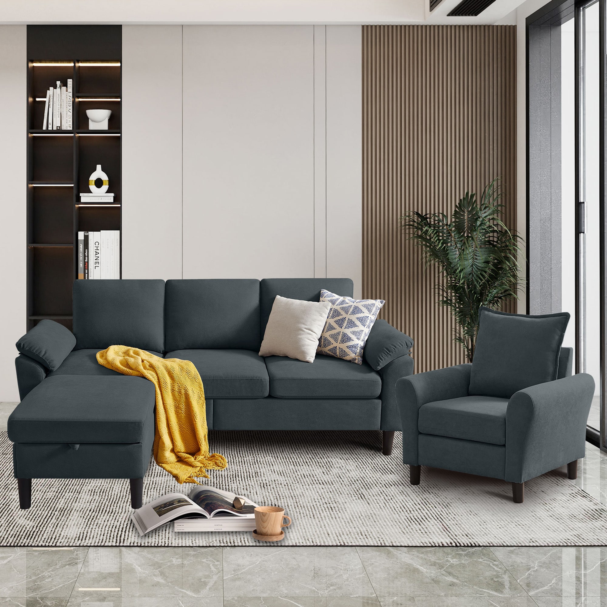 Jarenie YMX2602DG YMX33 Modern 2 -Piece Polyester/Polyester blend Dark Grey Living Room Set