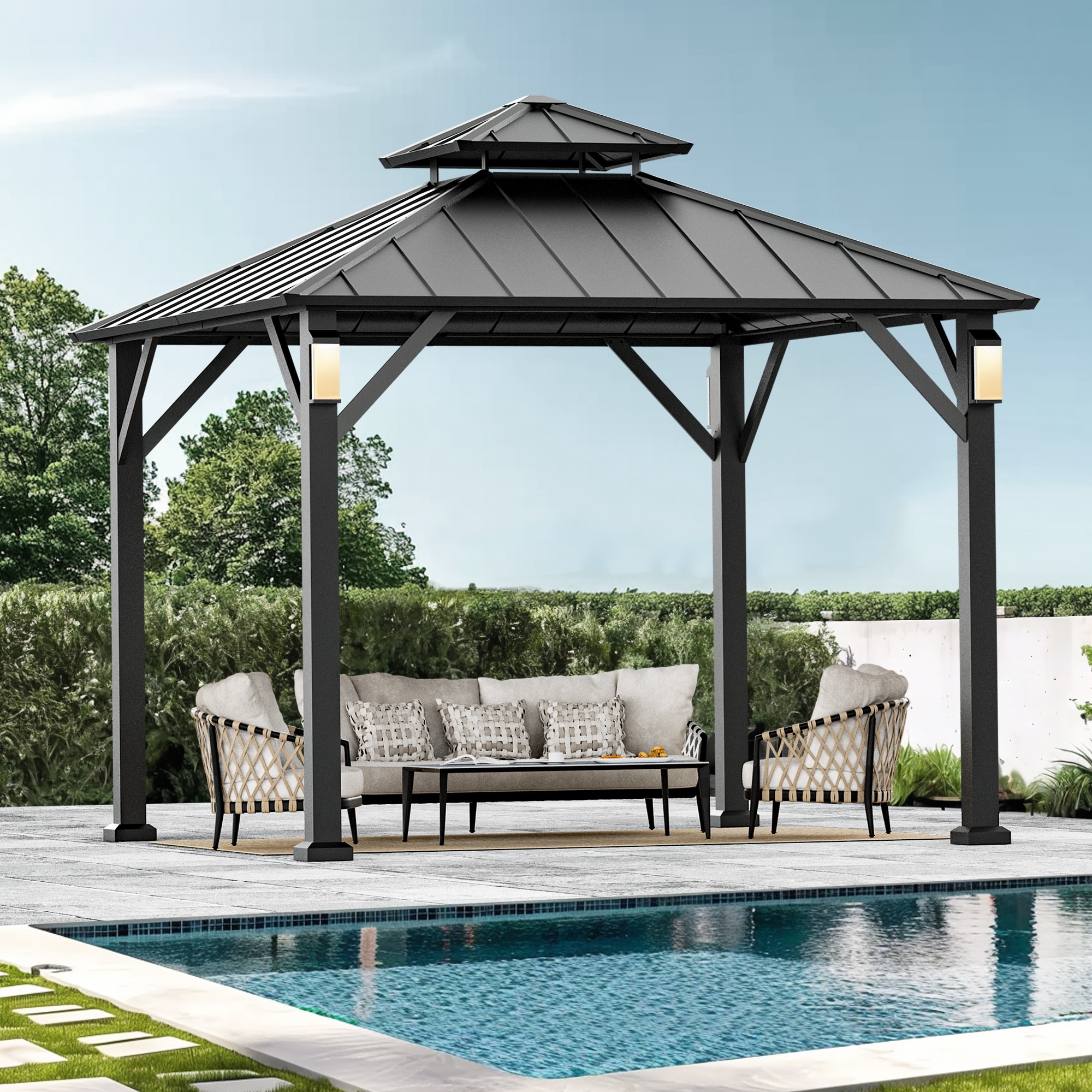 ELEVATE OUTDOORS IG10600094-MN 10-ft x 10-ft Black Square Semi-permanent Gazebo with Hardtop Steel Roof