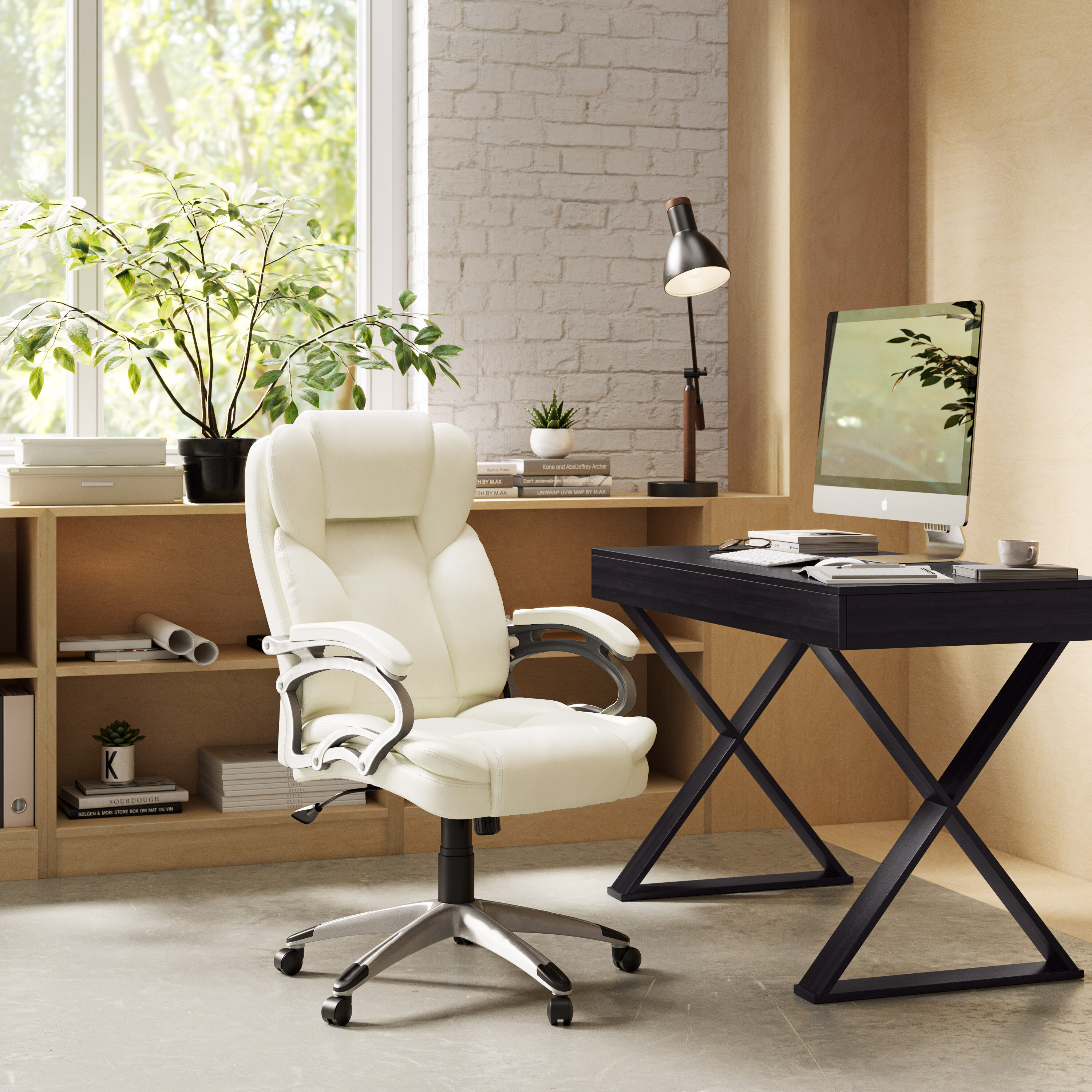 CorLiving Leon White Contemporary Adjustable Height Swivel