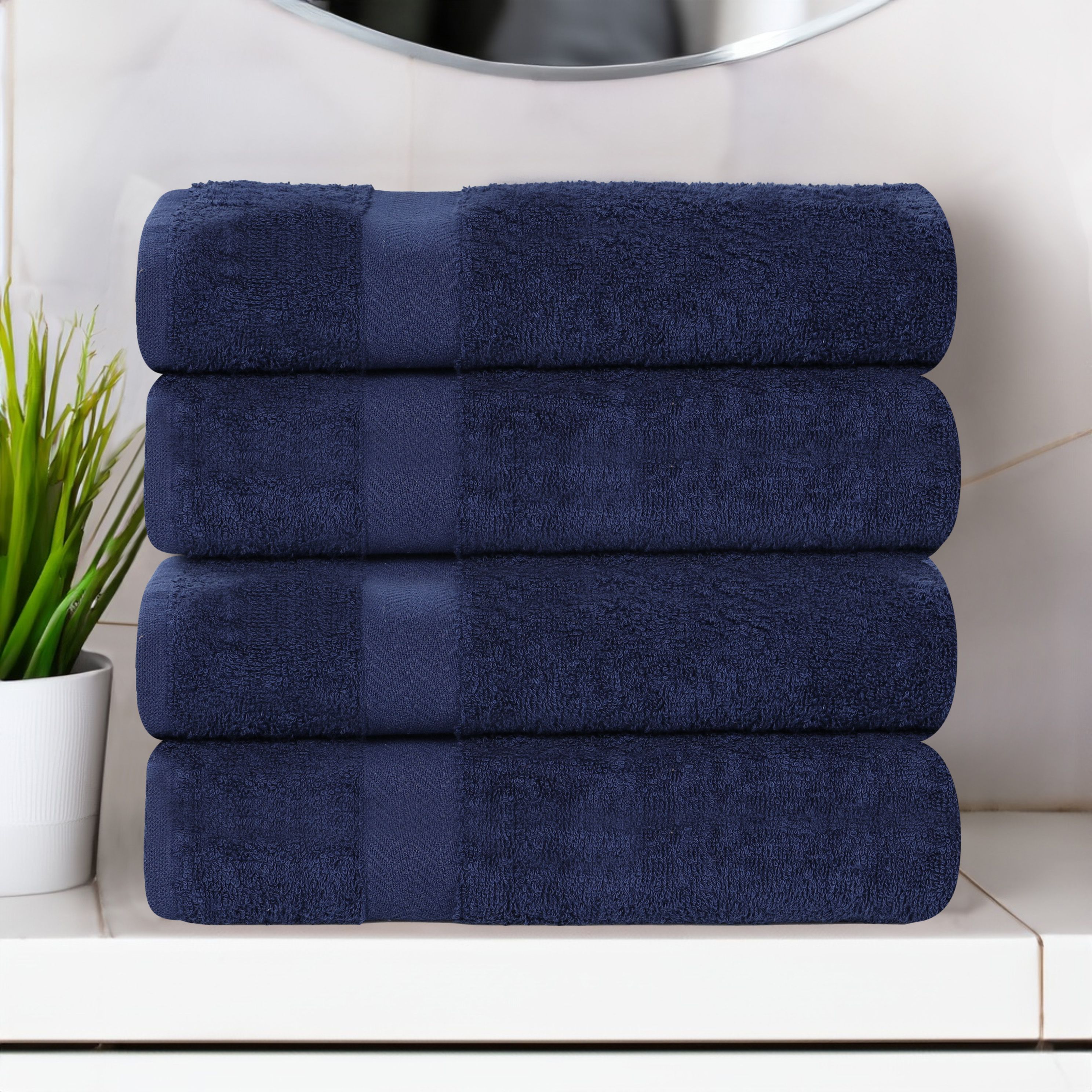 Superior - 4 -Piece Blue Cotton Quick Dry Bath towel set
