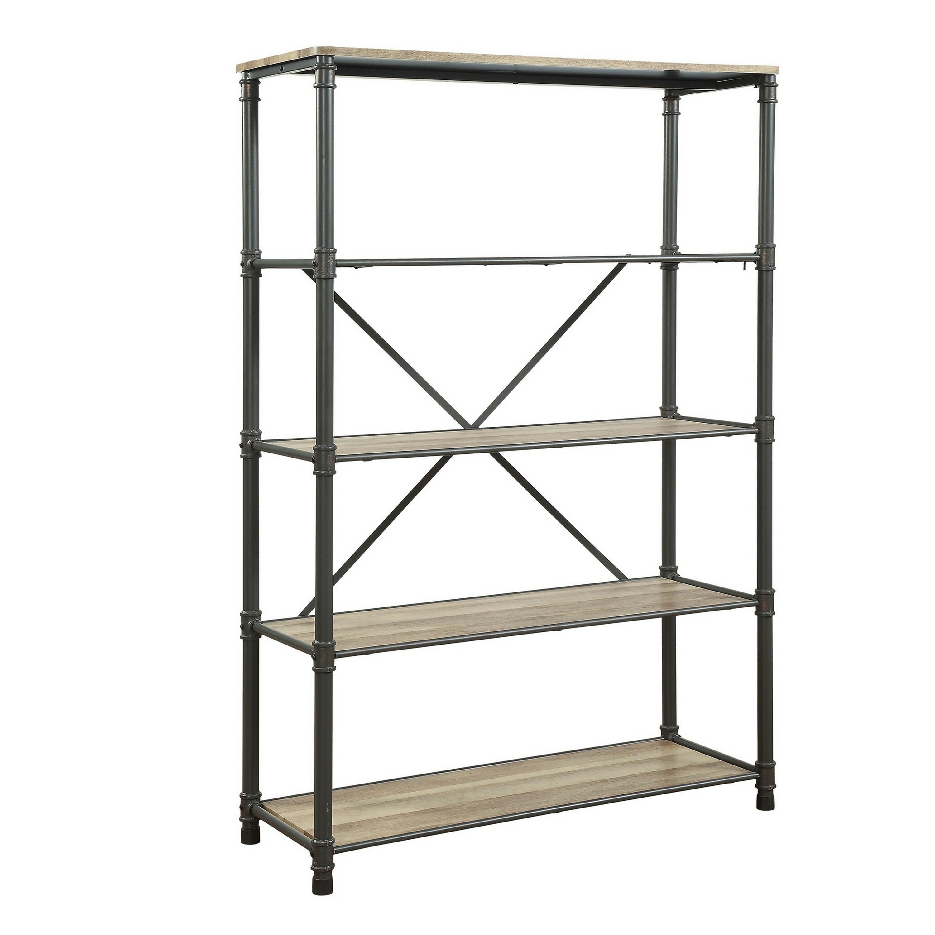Benzara BM191424 Brown and Gray Wood 4-Shelf Bookcase (20-in W x 71-in H x 49-in D)